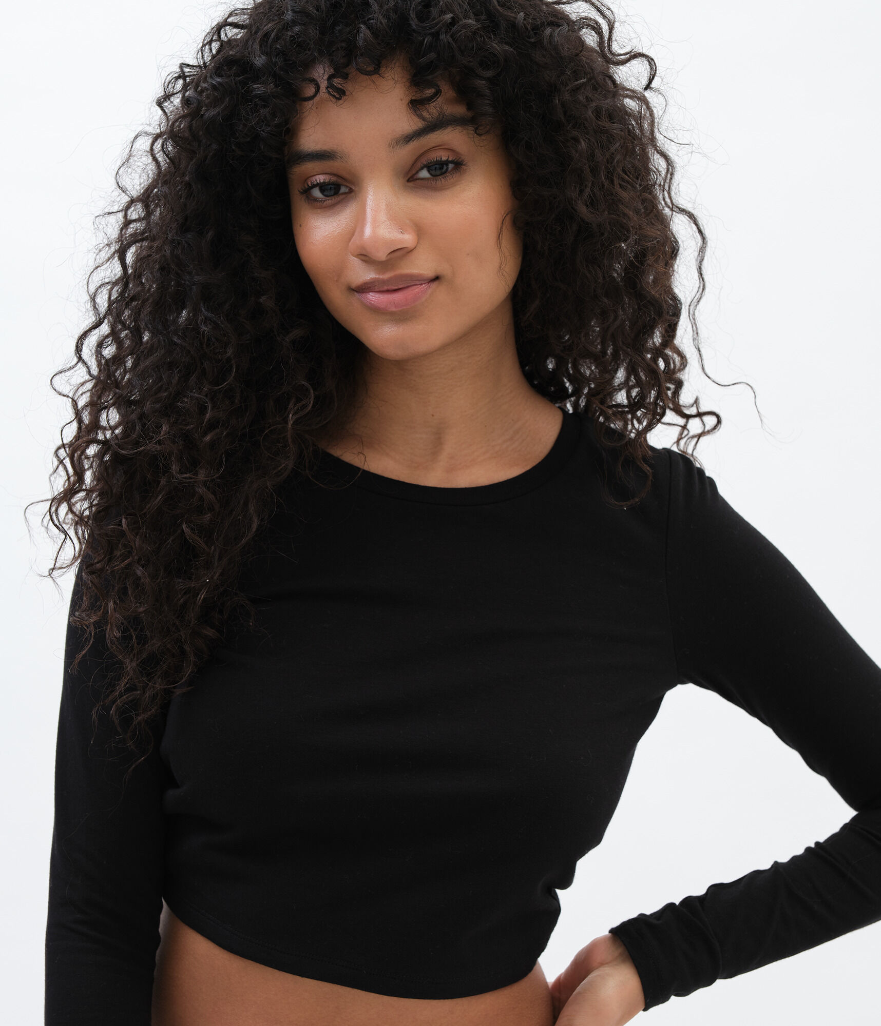 Long Sleeve Open-Back Crop Top