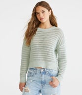 Open Knit High-Low Crew Sweater