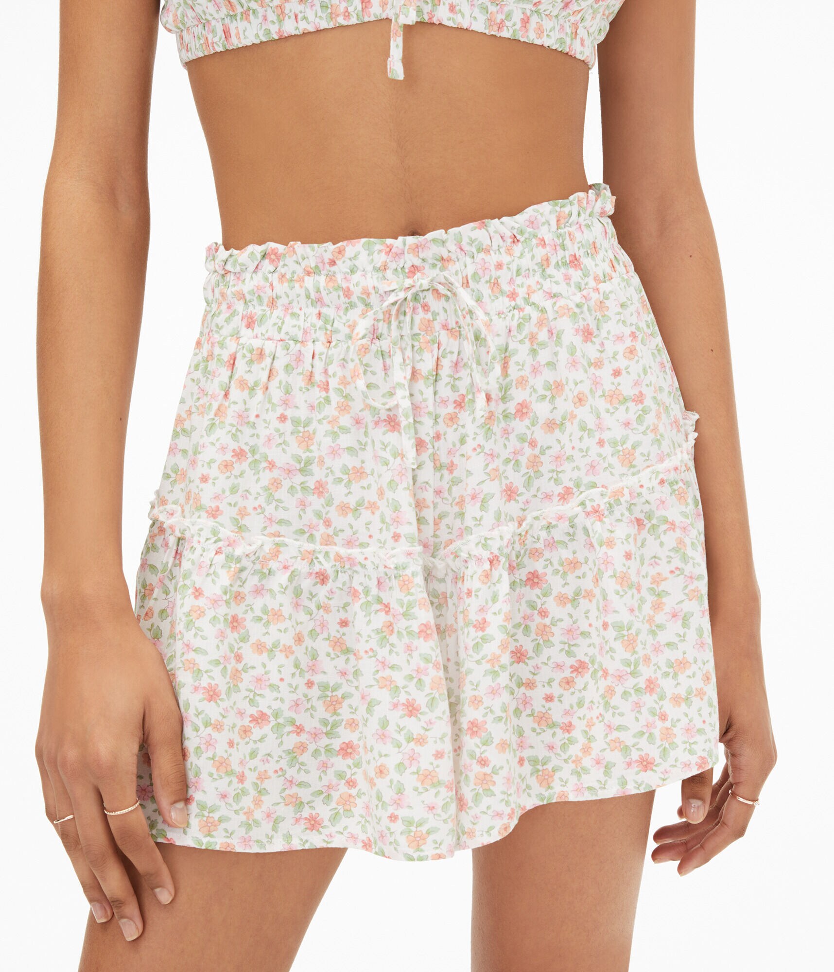 Floral High-Waisted Tiered Skort