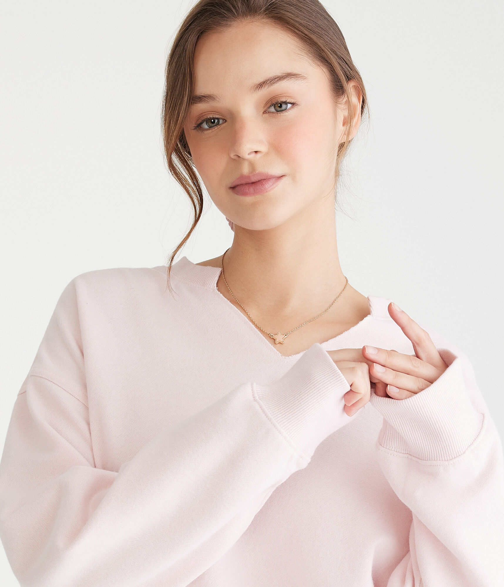Solid Notch-Neck Sweatshirt