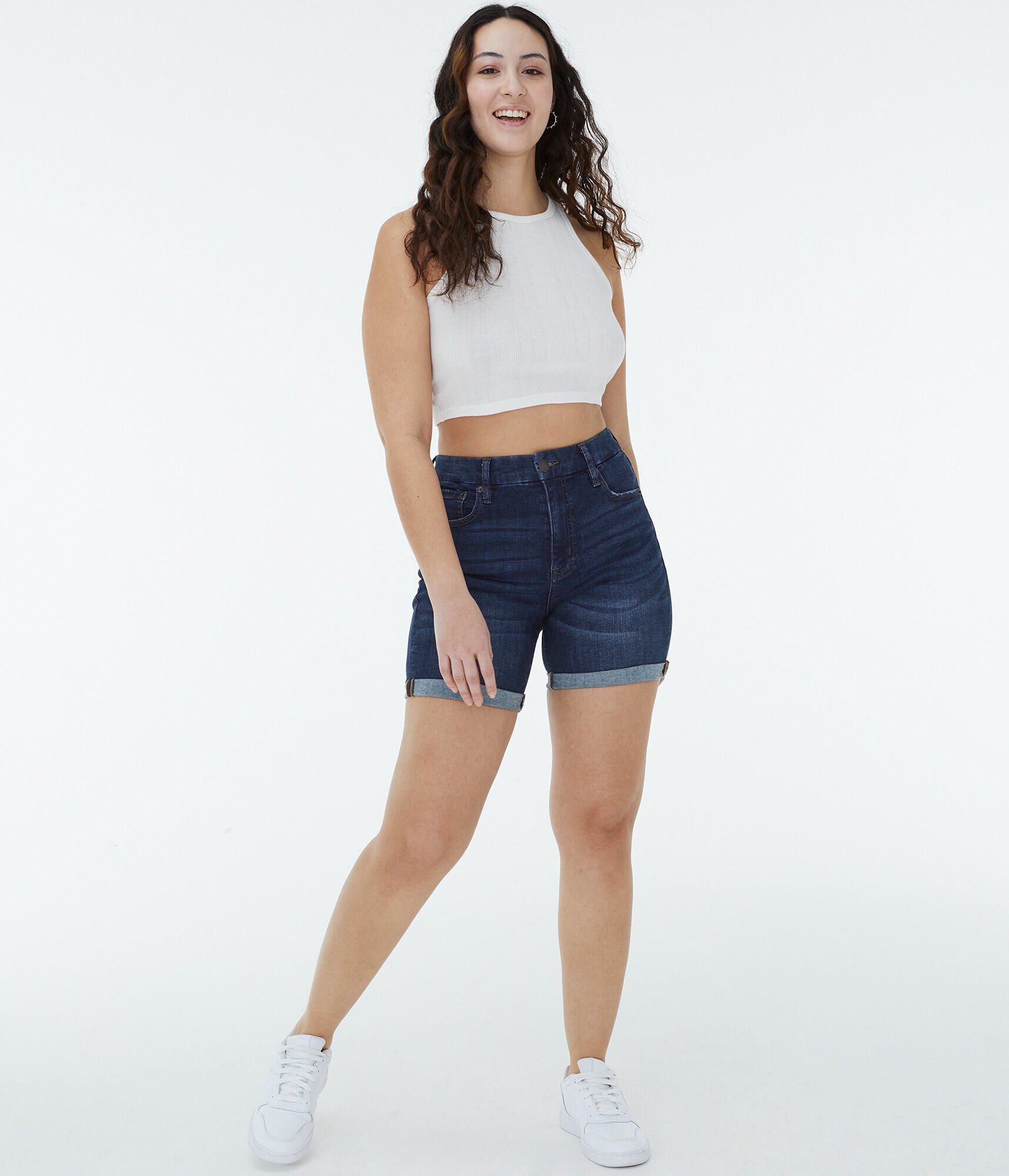 Premium Seriously Stretchy High-Rise Curvy Denim Bermuda Shorts