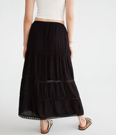 Crinkle Lace-Trim Maxi Skirt