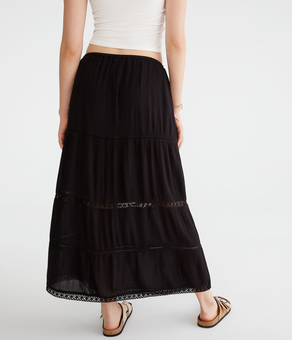 Crinkle Lace-Trim Maxi Skirt
