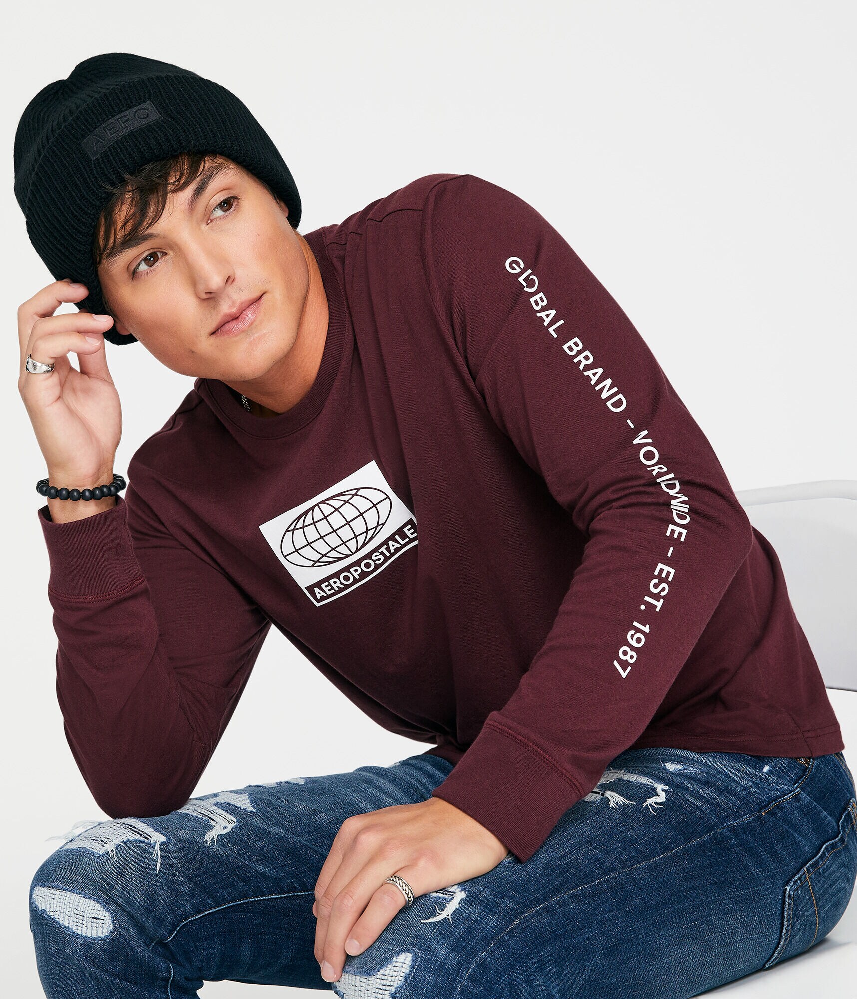 Long Sleeve Aeropostale Globe Logo Graphic Tee