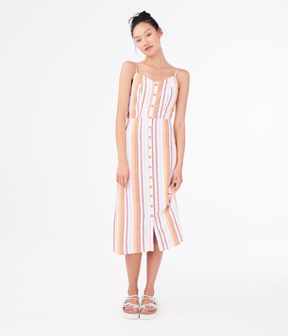 Striped Button-Front Midi Dress***