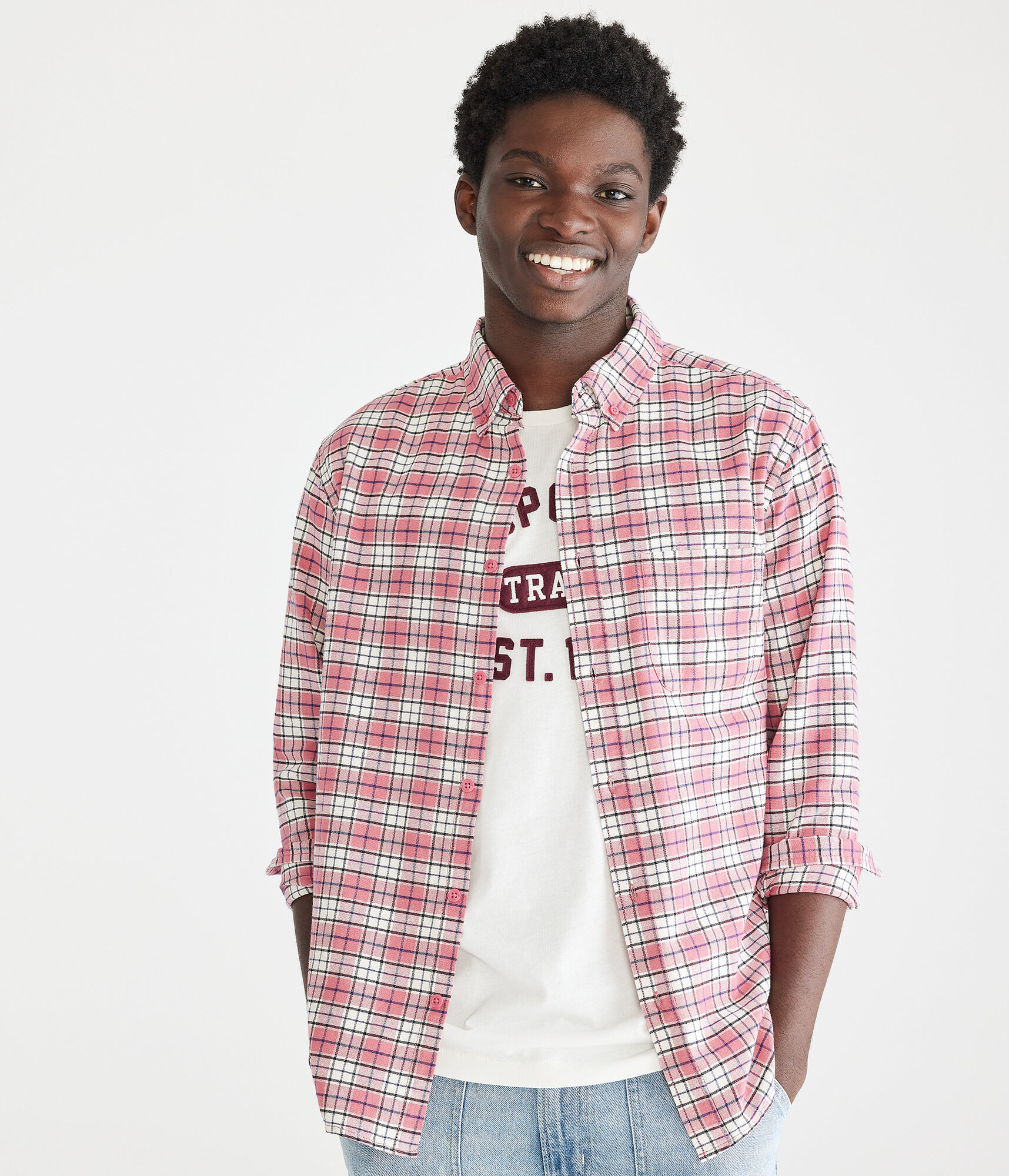 Long Sleeve Relaxed Plaid Oxford Shirt