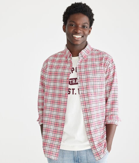 Long Sleeve Relaxed Plaid Oxford Shirt