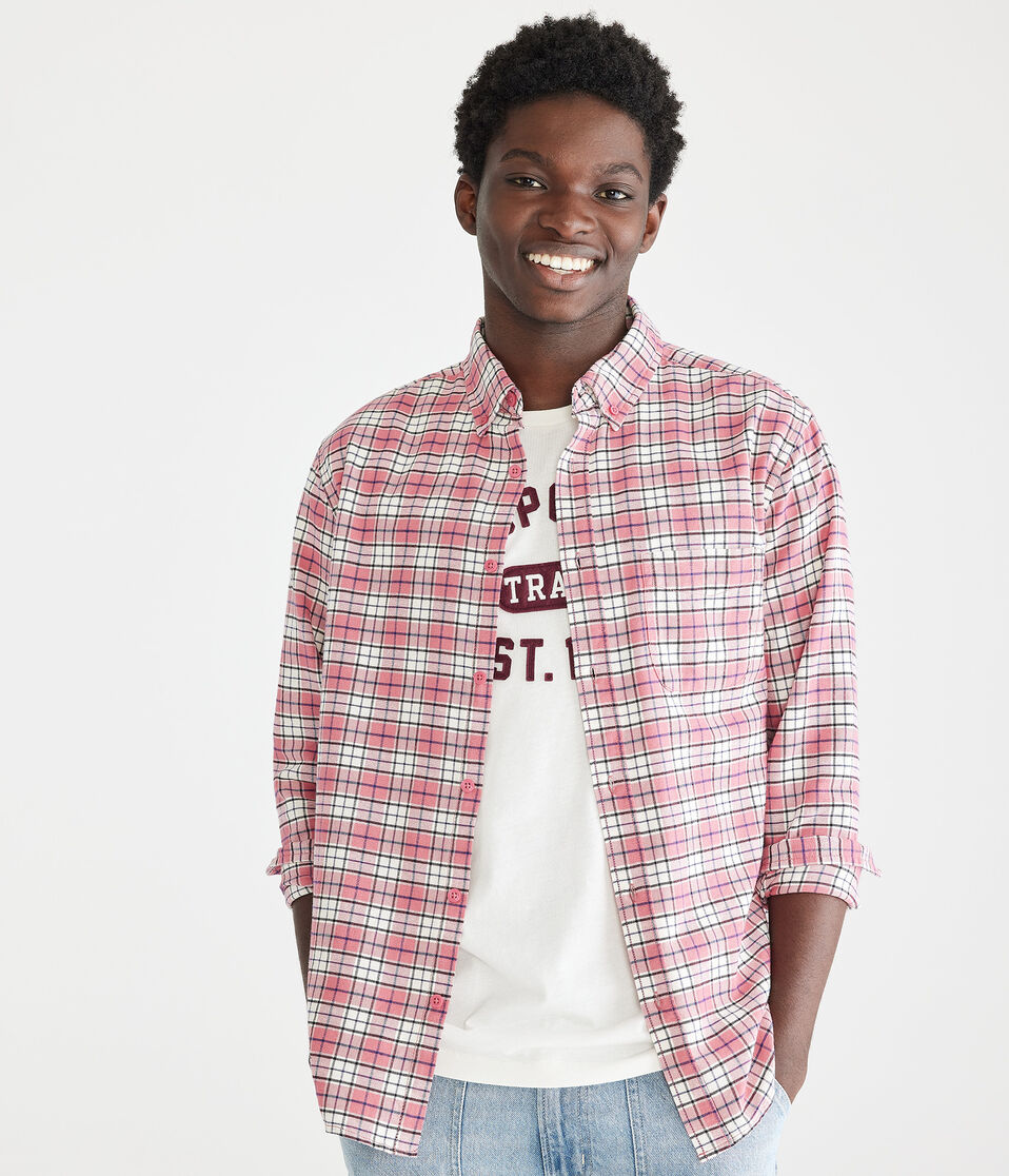 Long Sleeve Relaxed Plaid Oxford Shirt
