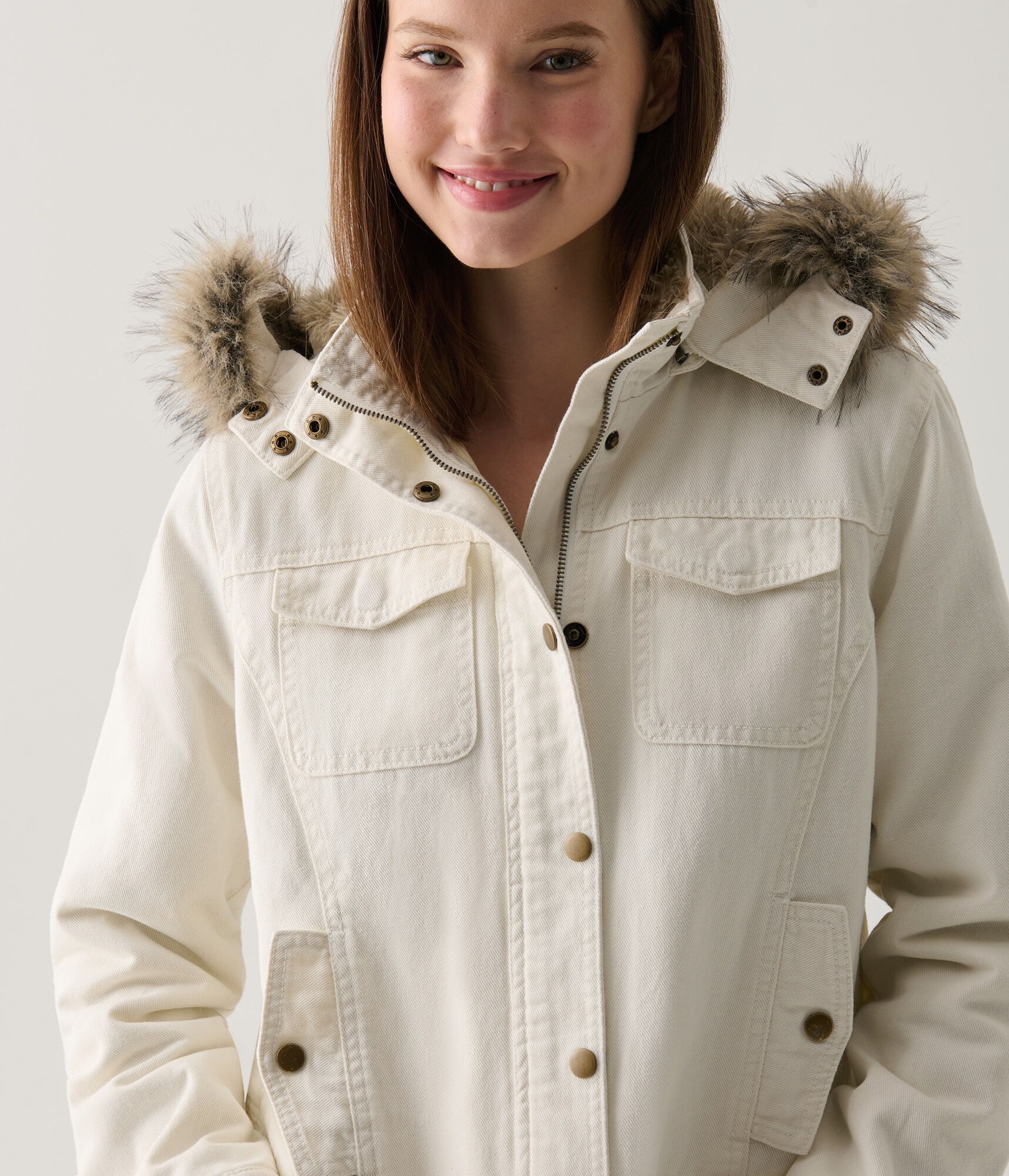 Faux Fur Hooded Full-Zip Utility Jacket