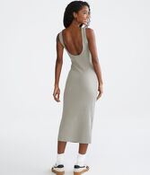 Solid High-Neck Ribbed Midi Dress