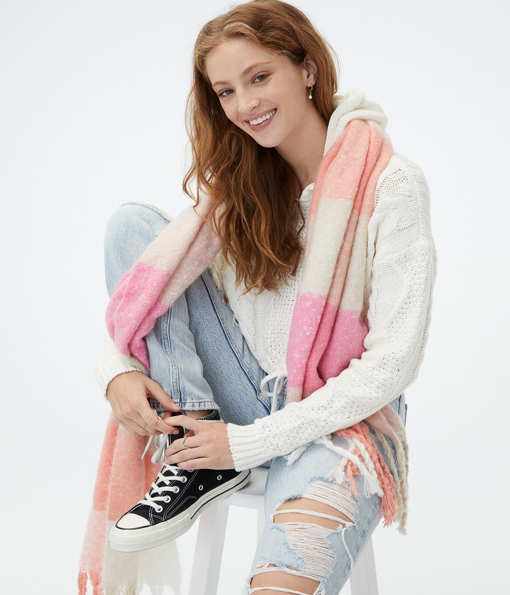 Cable-Knit Cropped Hooded Sweater