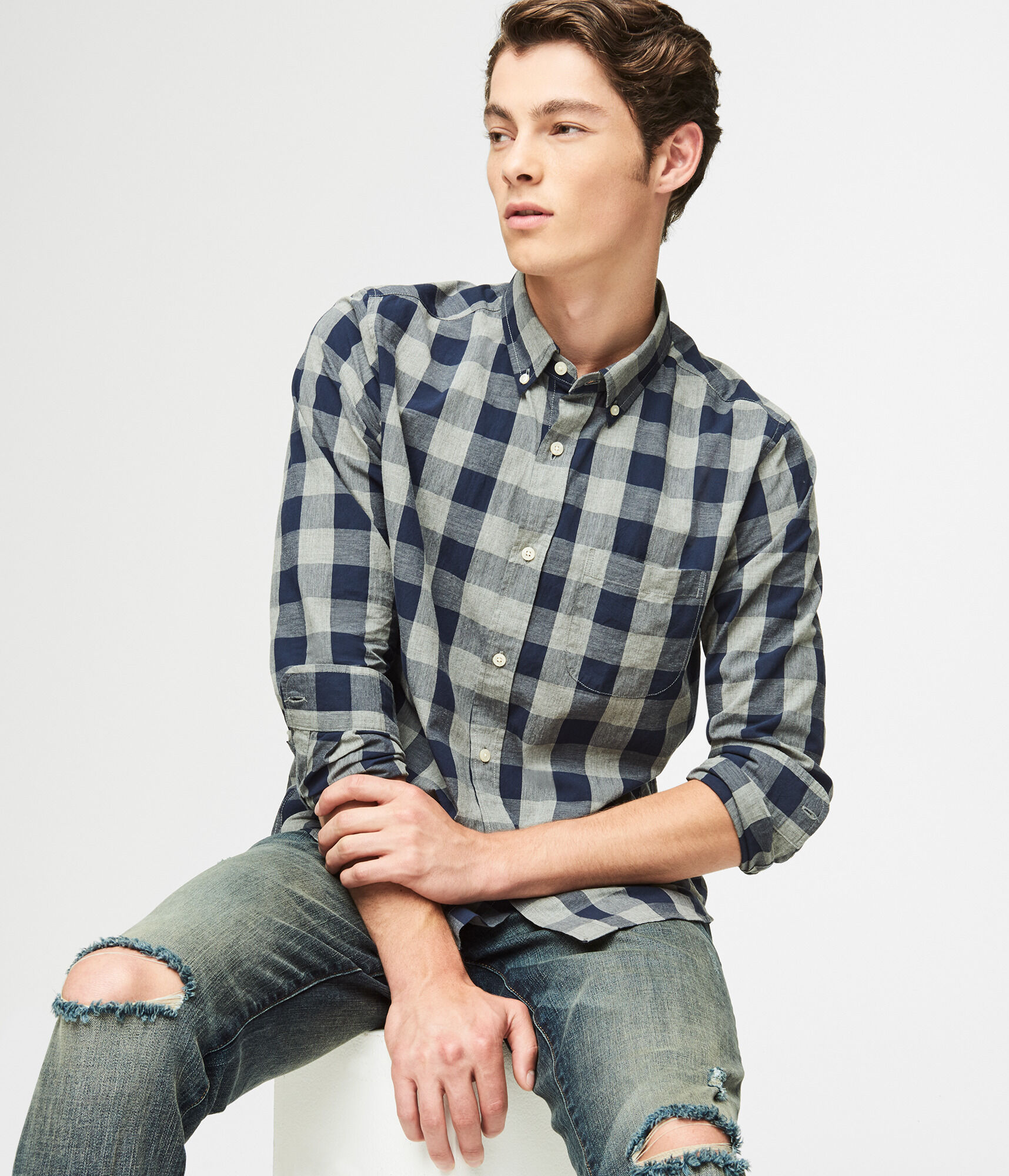Long Sleeve Heathered Check Woven Shirt