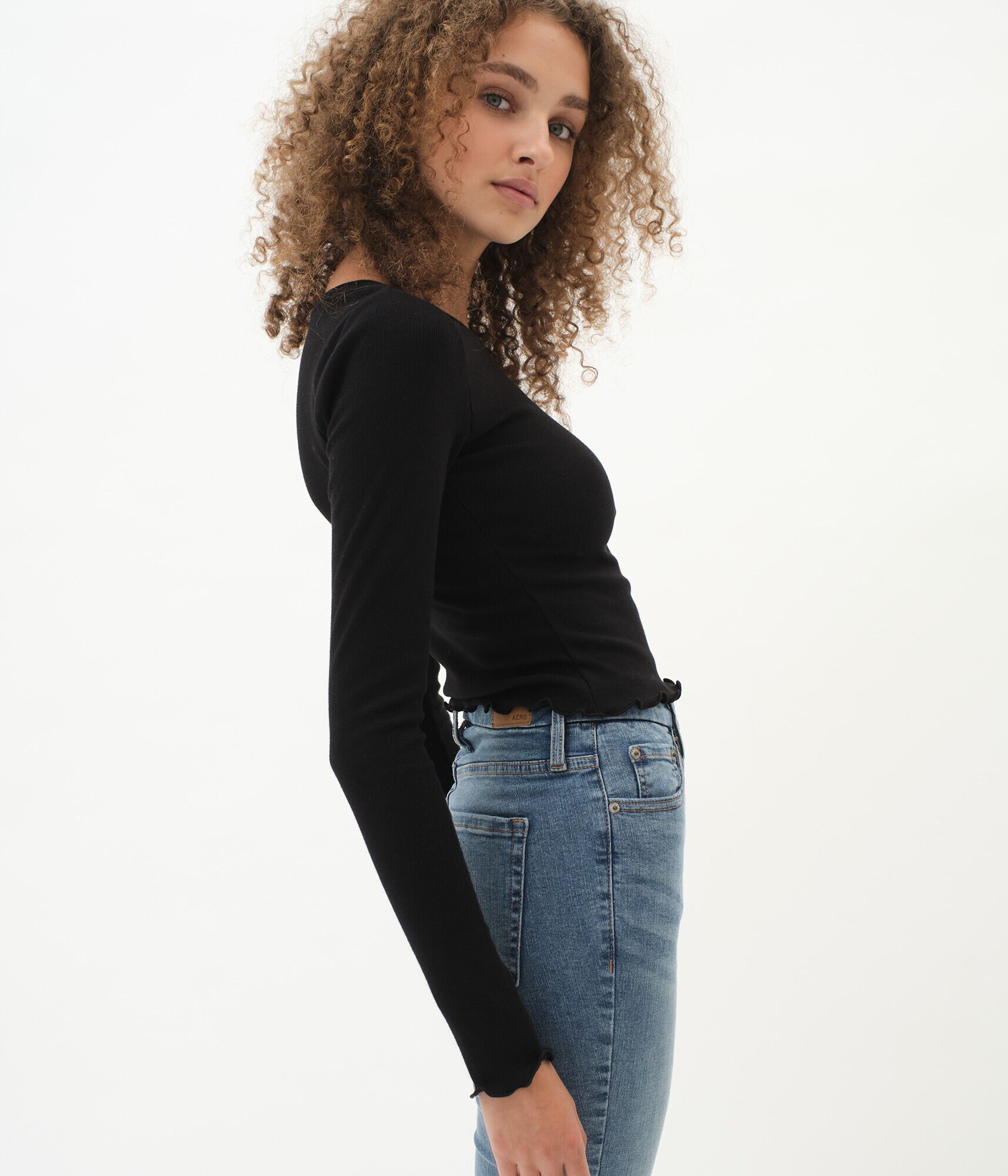 Long Sleeve Ribbed Shrunken Tee