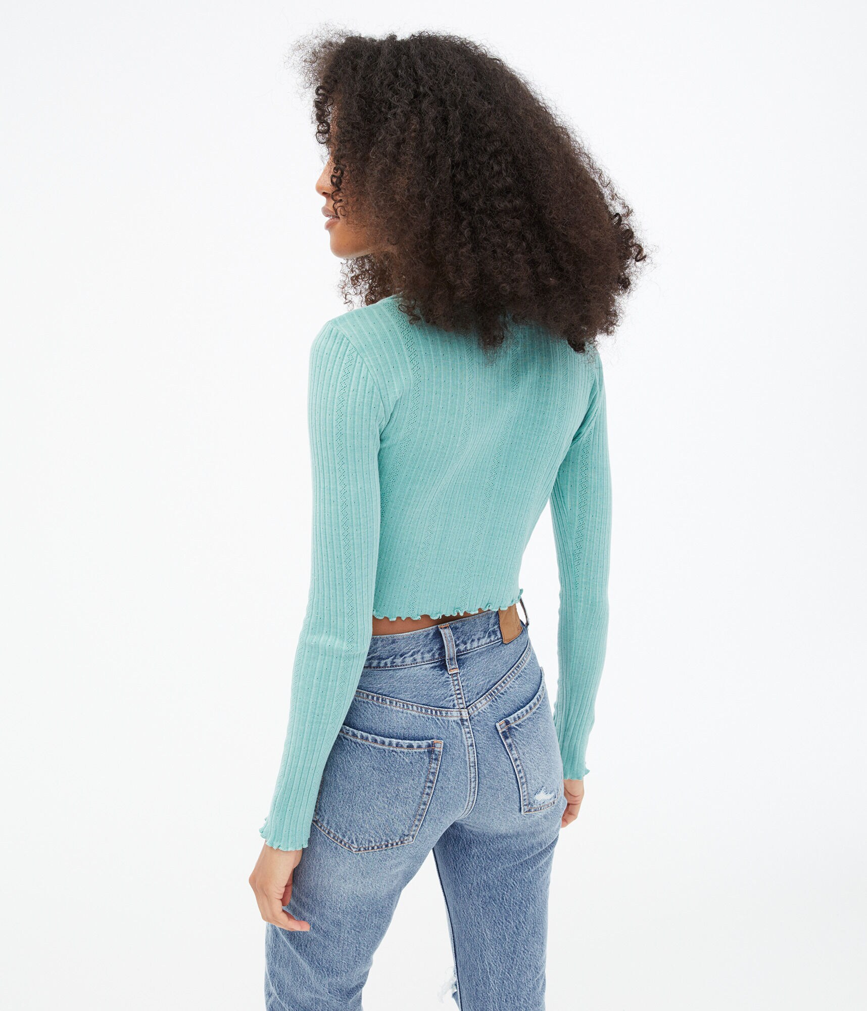 Long Sleeve Washed Pointelle Shrunken Tee