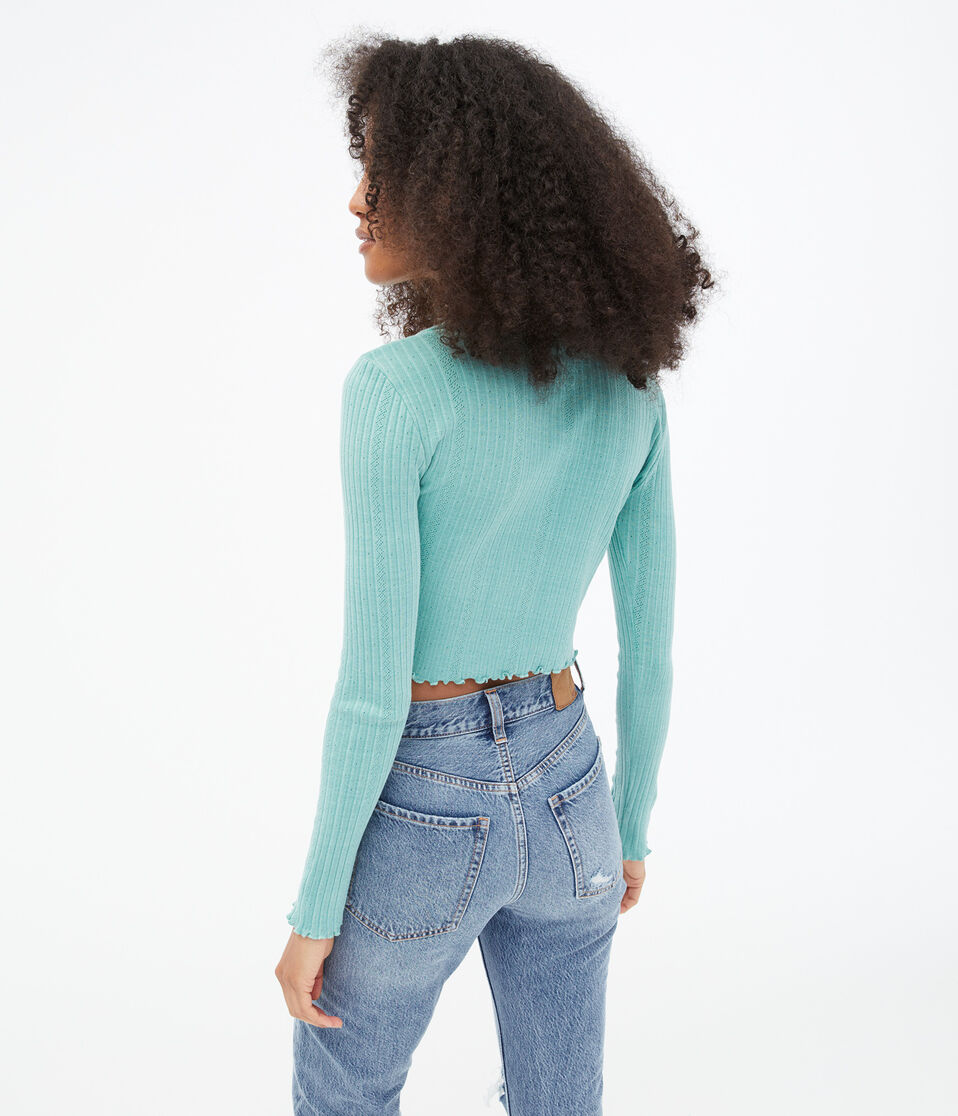 Long Sleeve Washed Pointelle Shrunken Tee