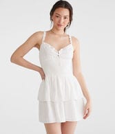 Solid V-Neck Smocked Fit & Flare Dress