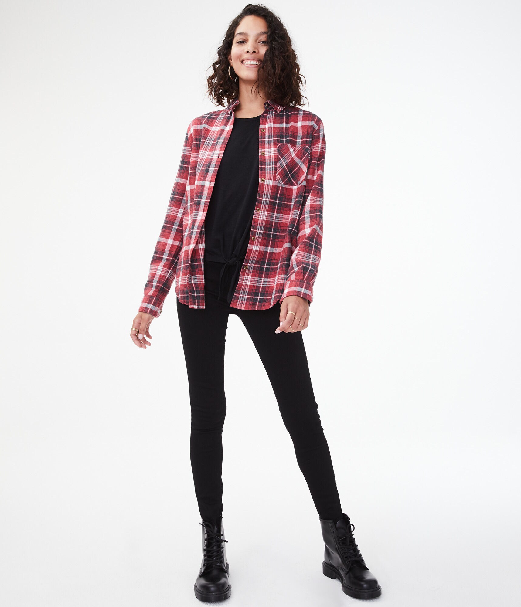 Long Sleeve Plaid Boyfriend Button-Down Shirt