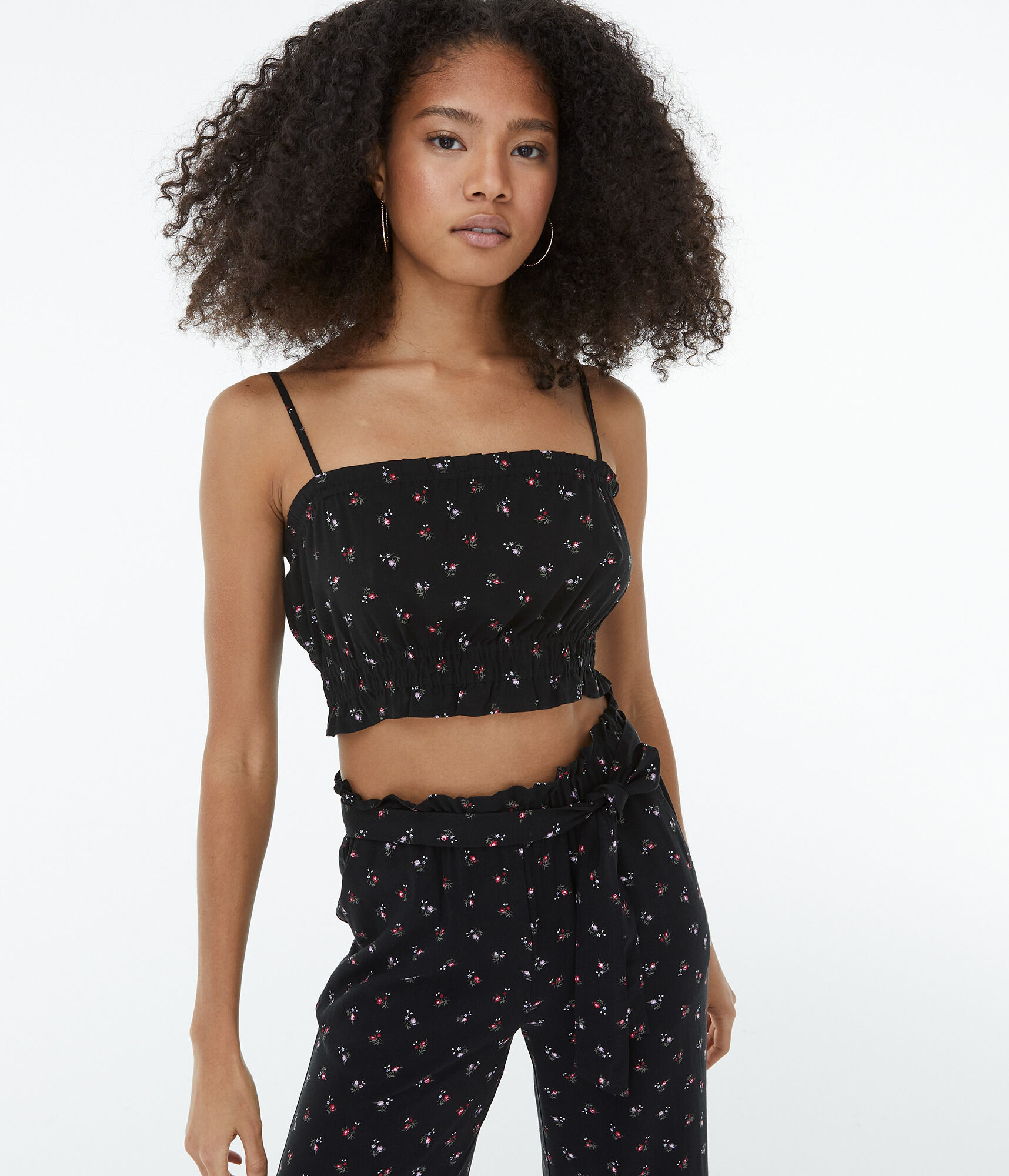 Tiny Flower Smocked Cropped Tank