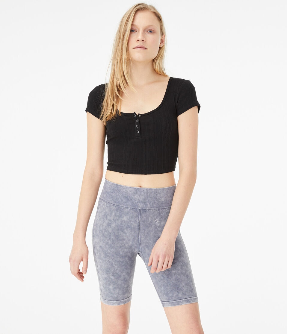 Scoop-Neck Cropped Henley