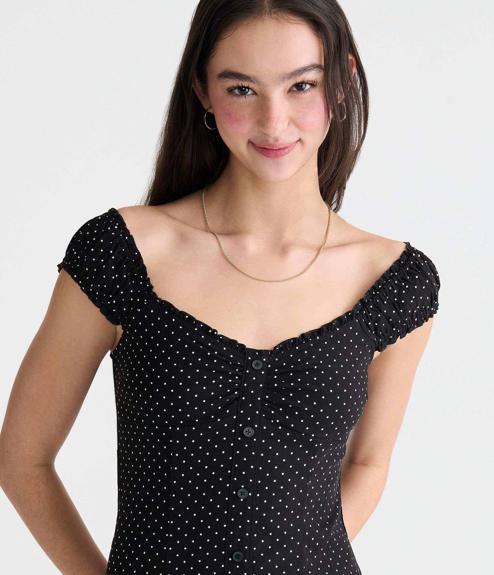 Floral Scoop-Neck Buttoned A-Line Mini Dress