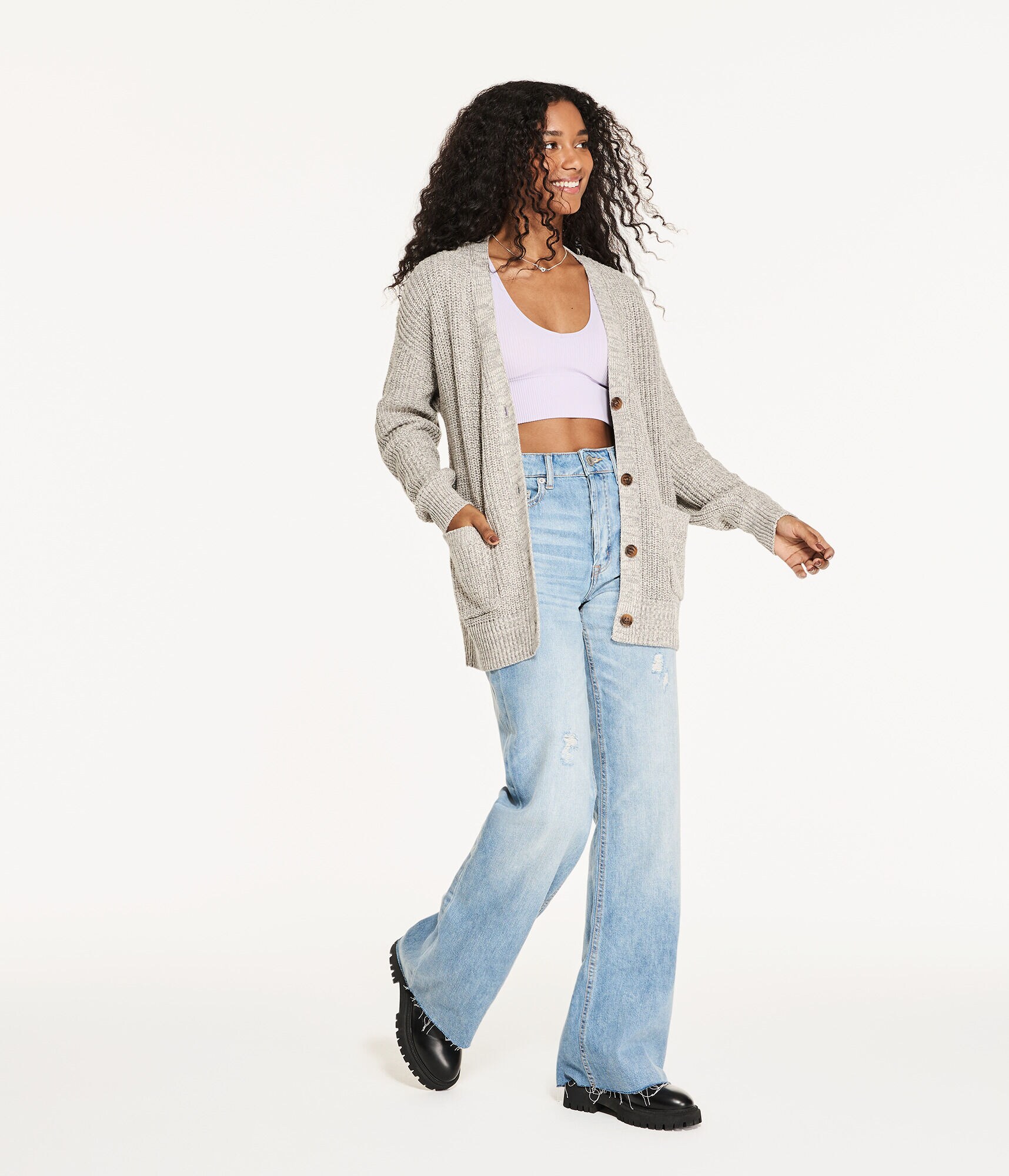 Ribbed Oversized V-Neck Cardigan