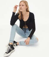 Long Sleeve Double Tie-Front Cropped Cardigan