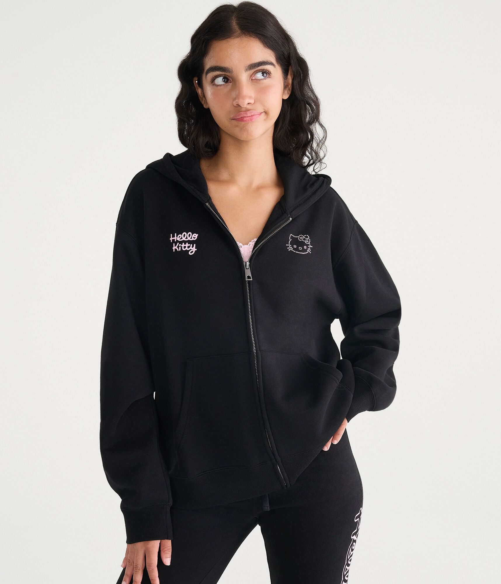 Hello Kitty Rhinestone Oversized Full-Zip Hoodie
