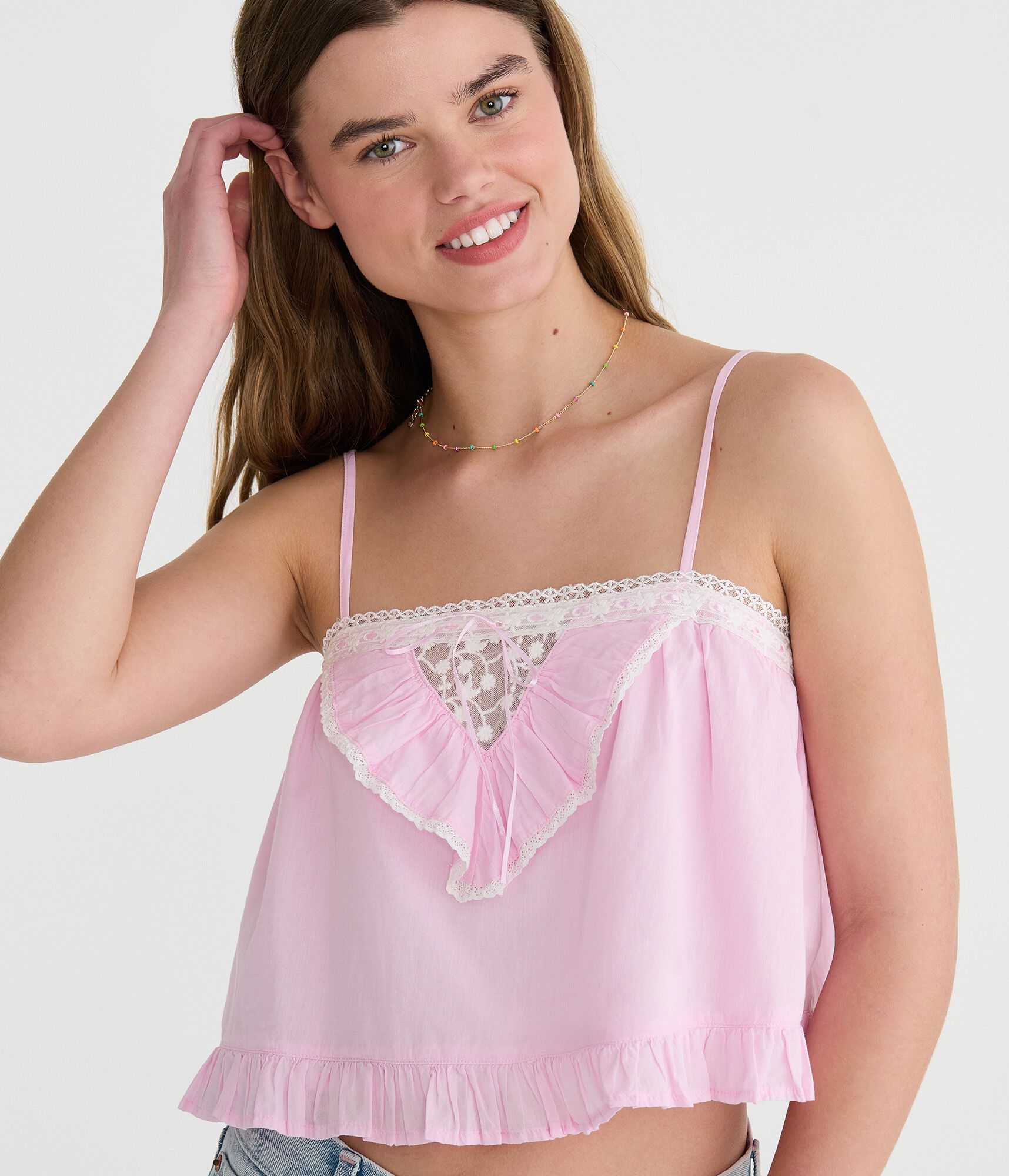Ruffled Lace Inset Cropped Cami