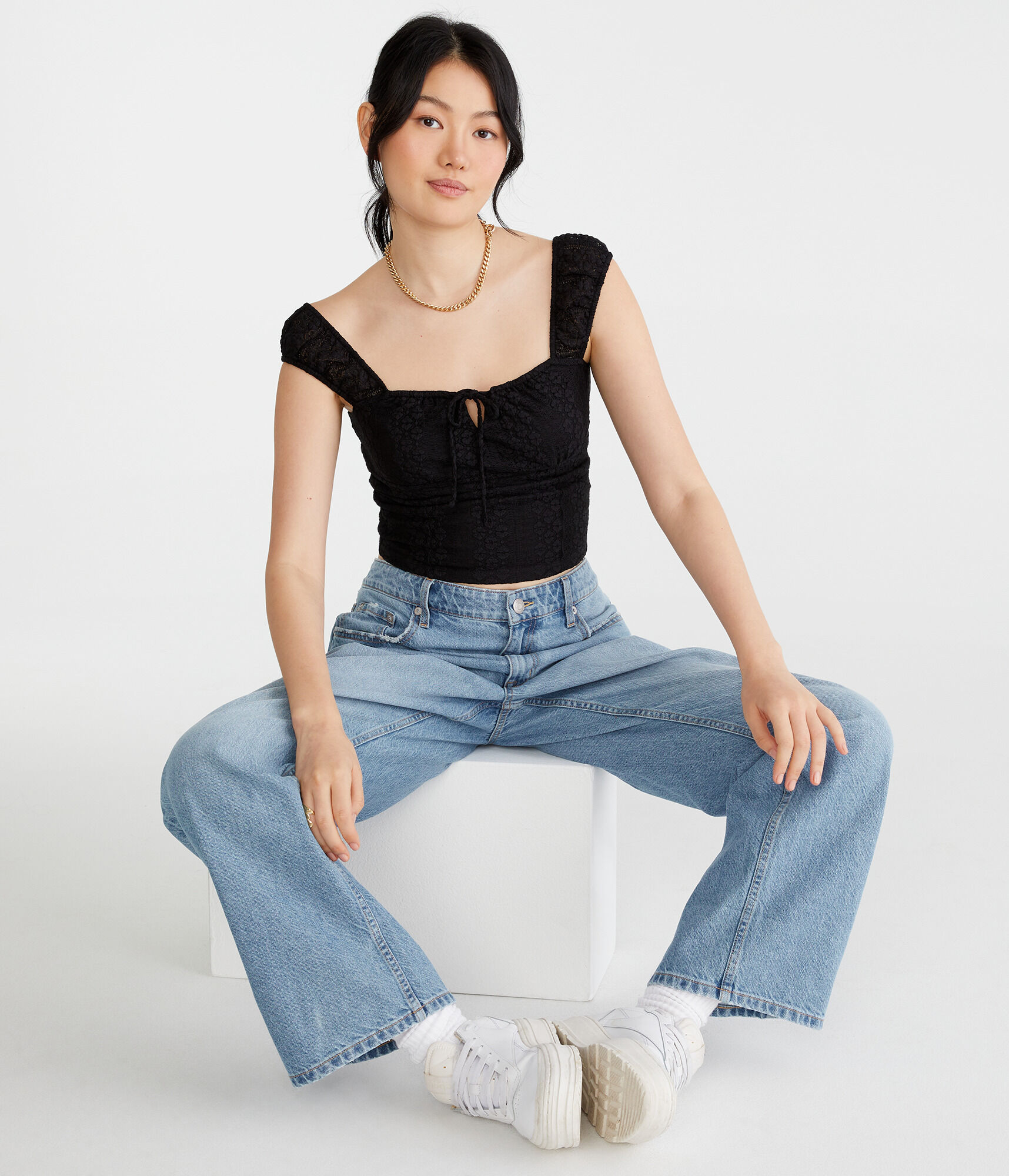 Lace Square-Neck Crop Top