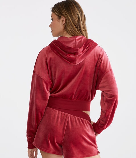 Velour Cropped Full-Zip Sleep Hoodie Velour Cropped Full-Zip Sleep Hoodie