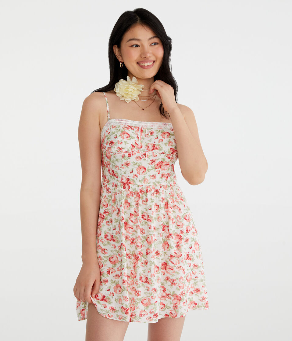 Floral Strapless Lace-Trim Fit & Flare Dress Floral Strapless Lace-Trim Fit & Flare Dress