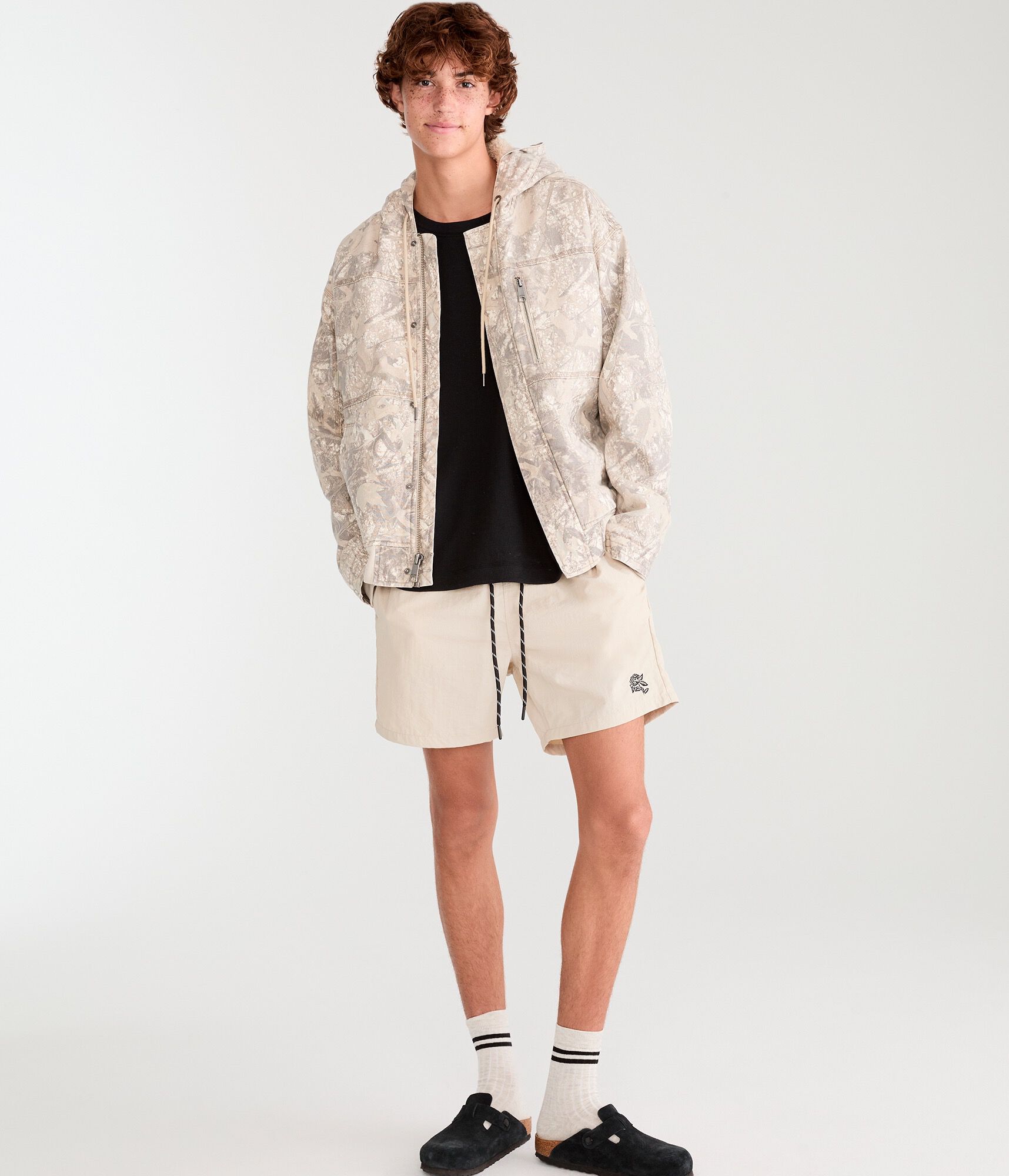 Embroidered Rose Nylon Shorts 6"