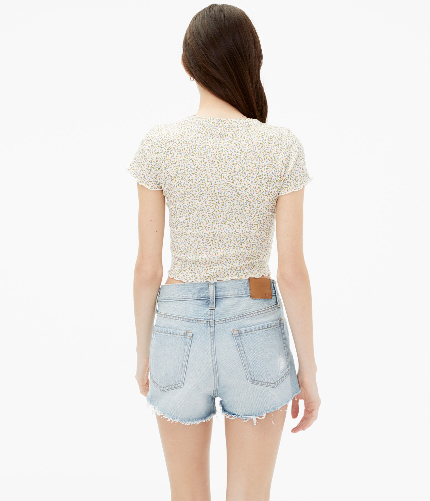 Floral Ribbed Cropped Shrunken Tee