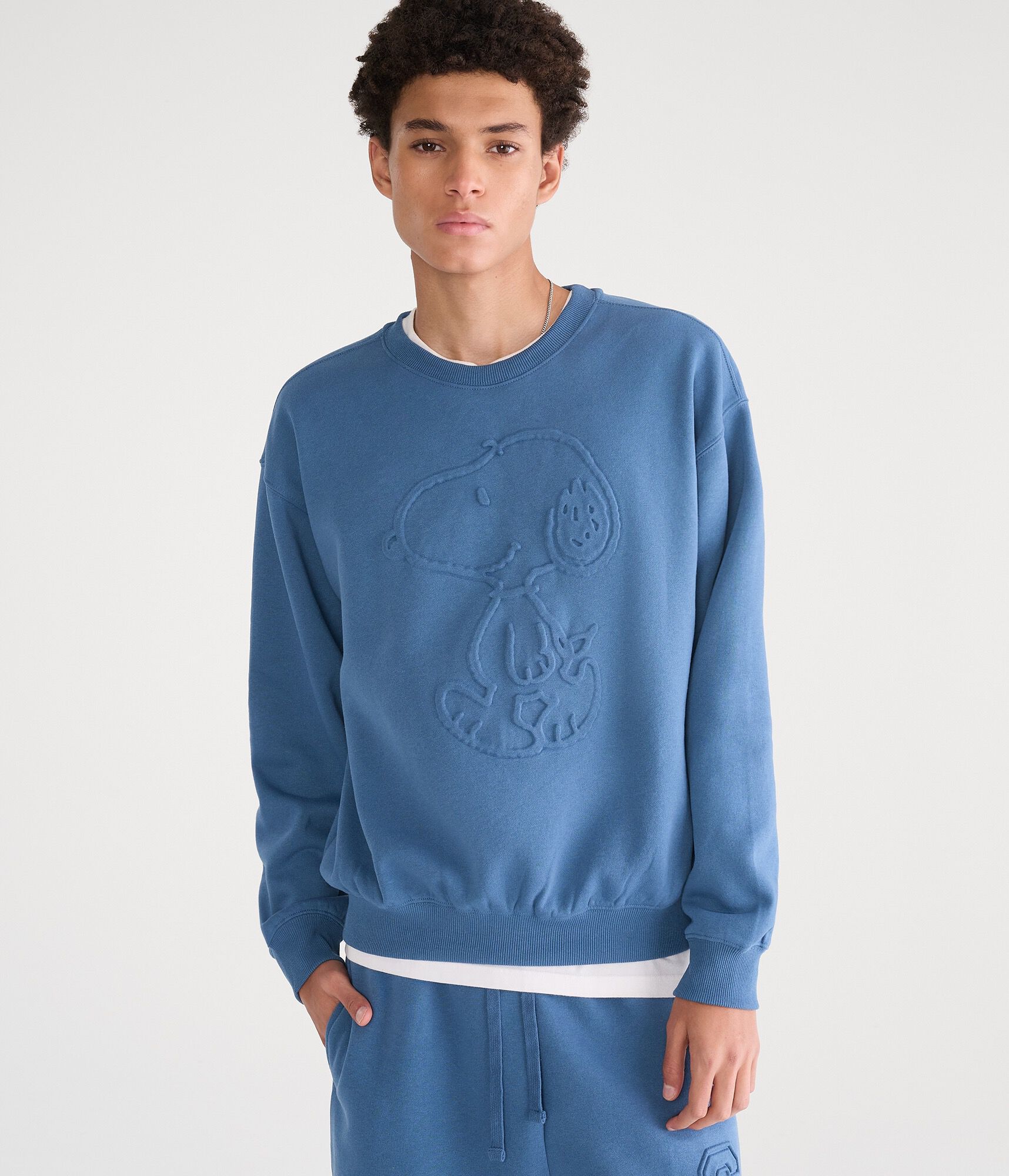 Embossed Snoopy Crew Sweatshirt