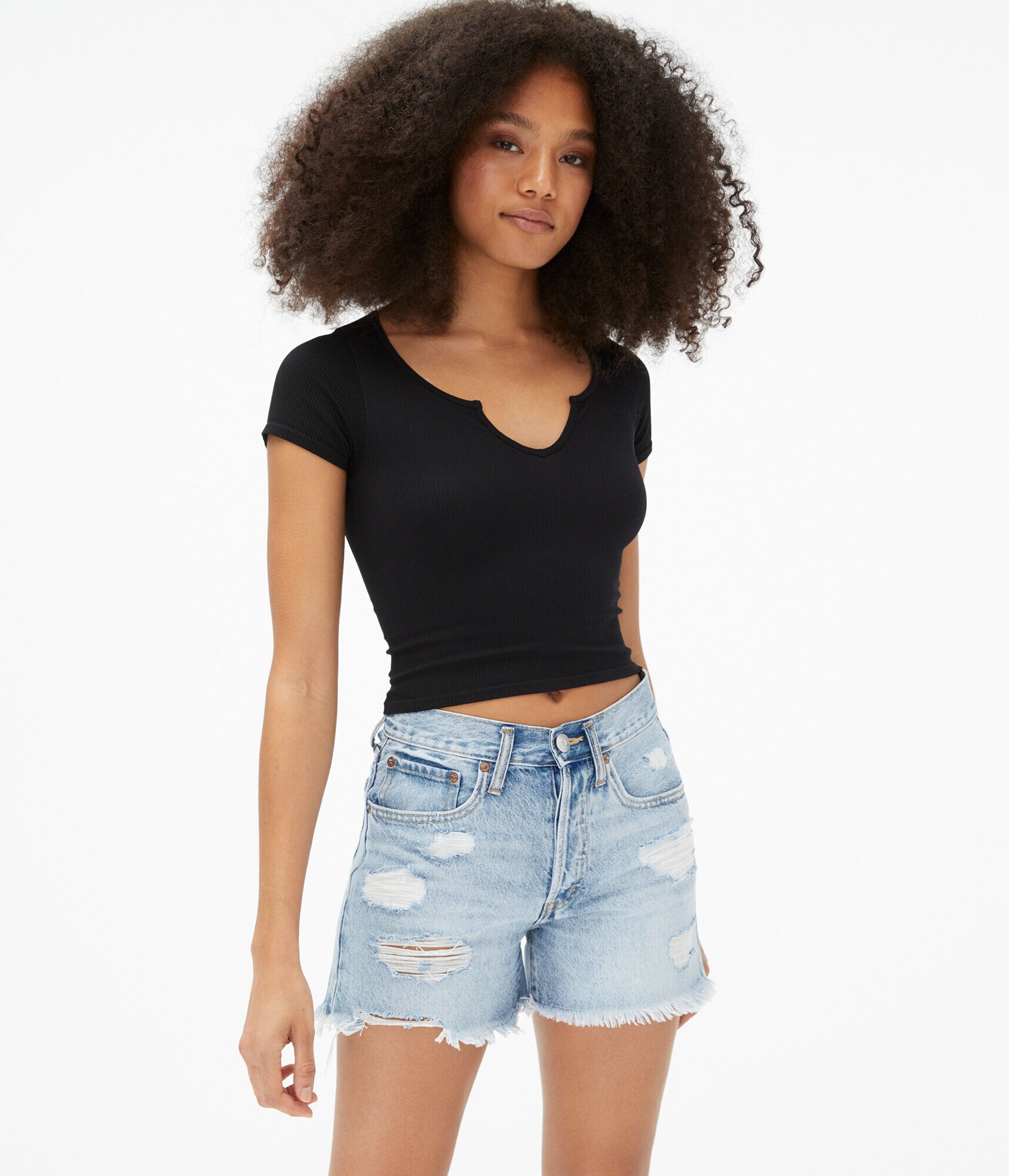 Seriously Soft Seamless Notch-Neck Crop Top
