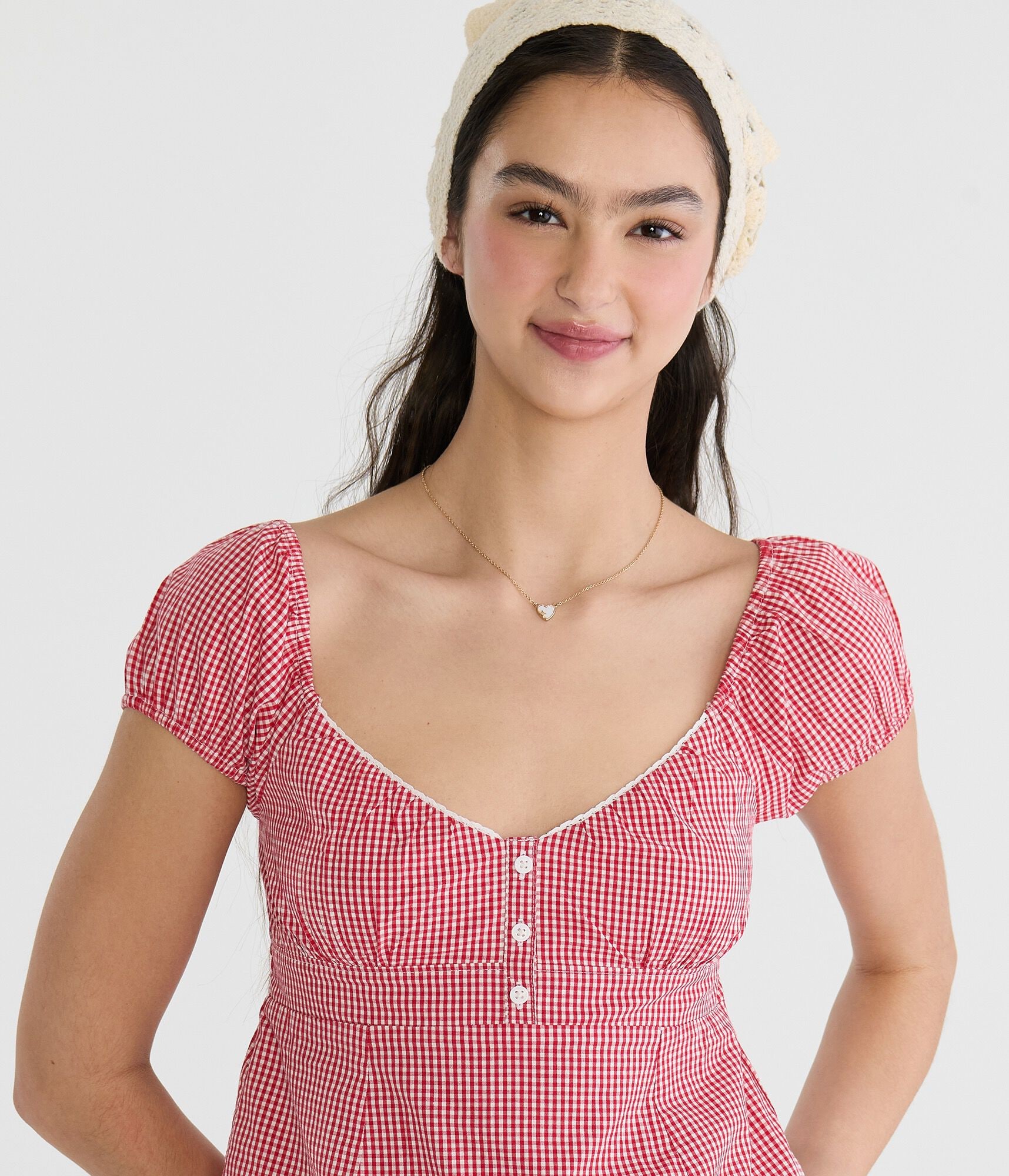 Gingham Tie-Back Babydoll Top