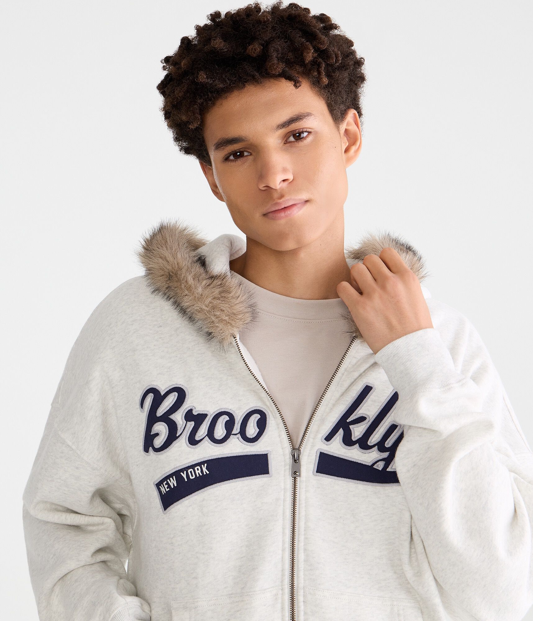 Brooklyn Faux Fur-Trimmed Boxy Full-Zip Hoodie