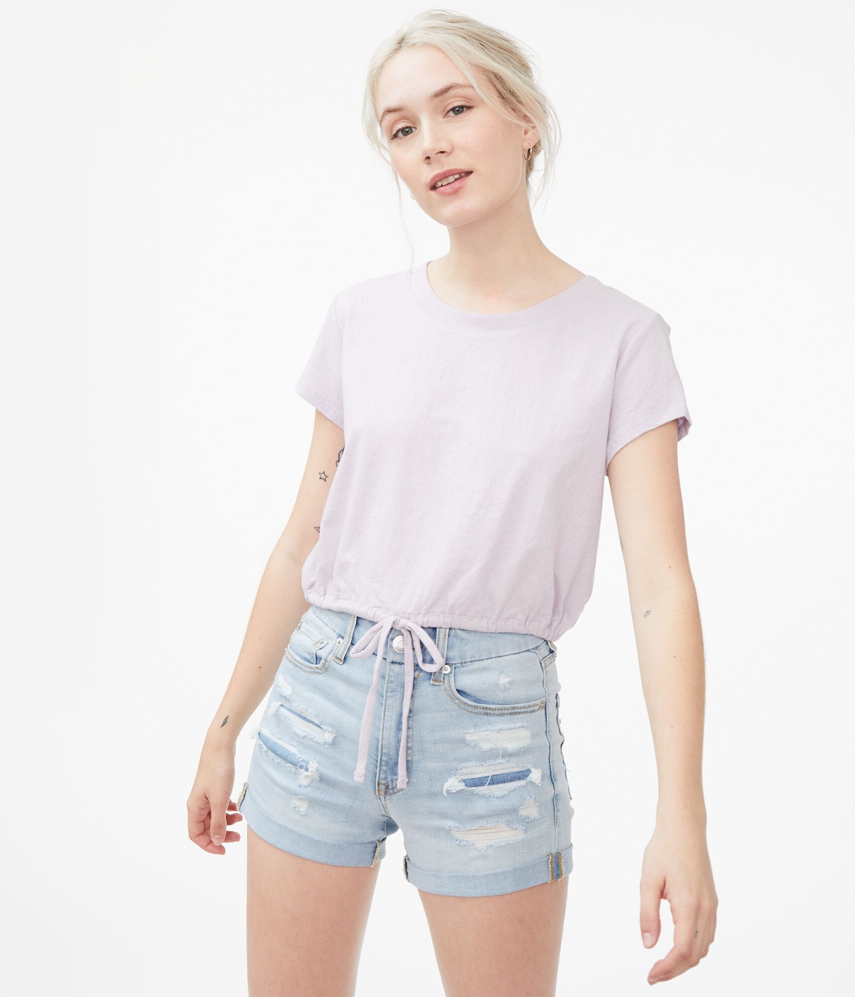 Drawstring-Hem Cropped Tee