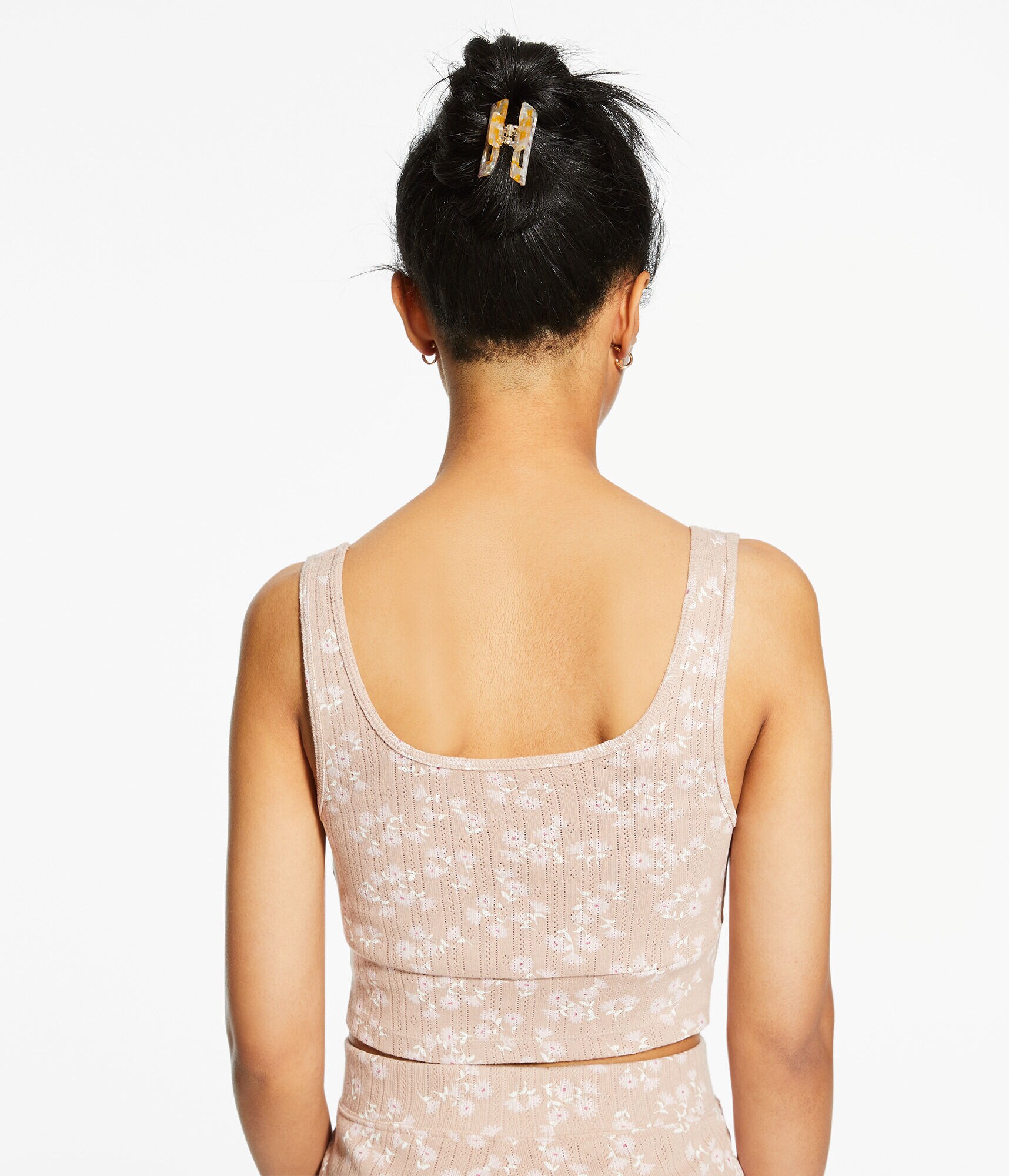 Floral Pointelle Cropped Sleep Tank
