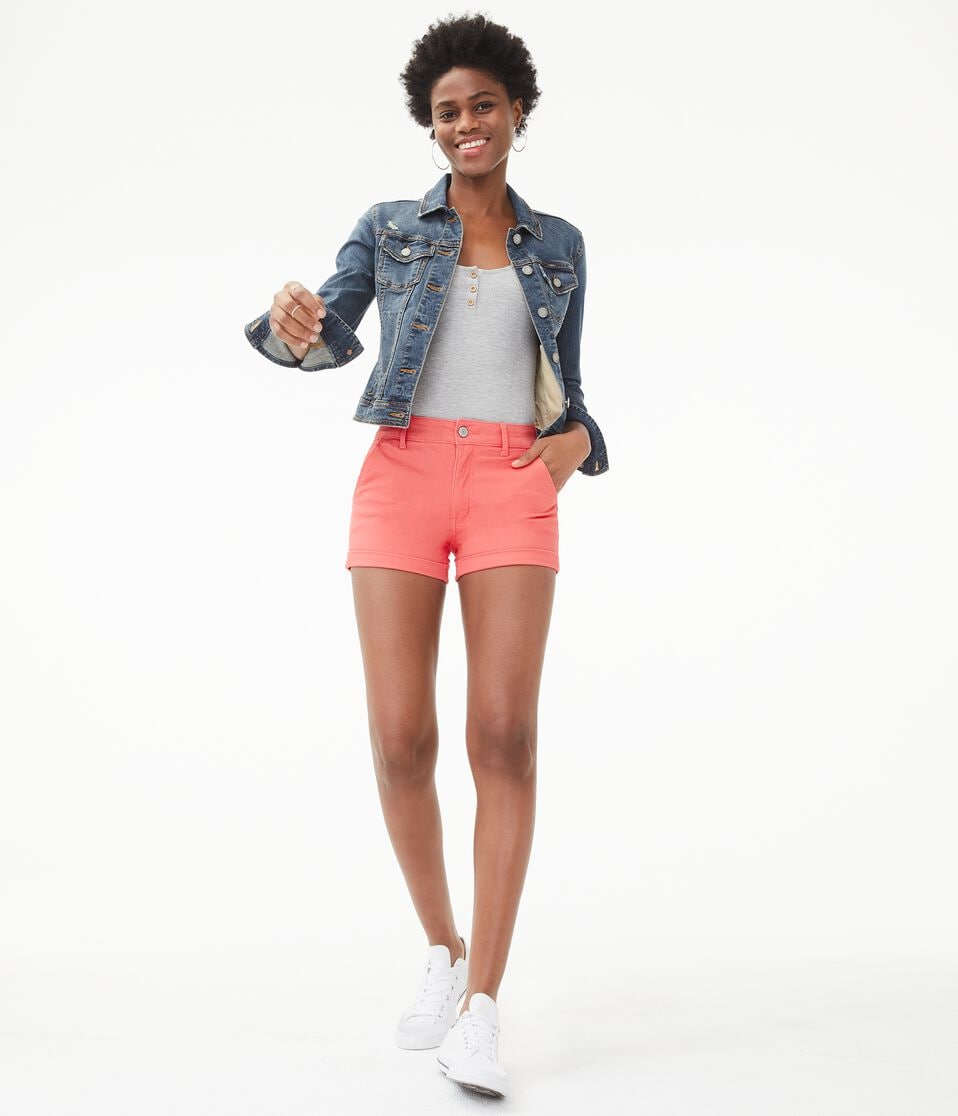 High-Rise Twill Midi Shorts