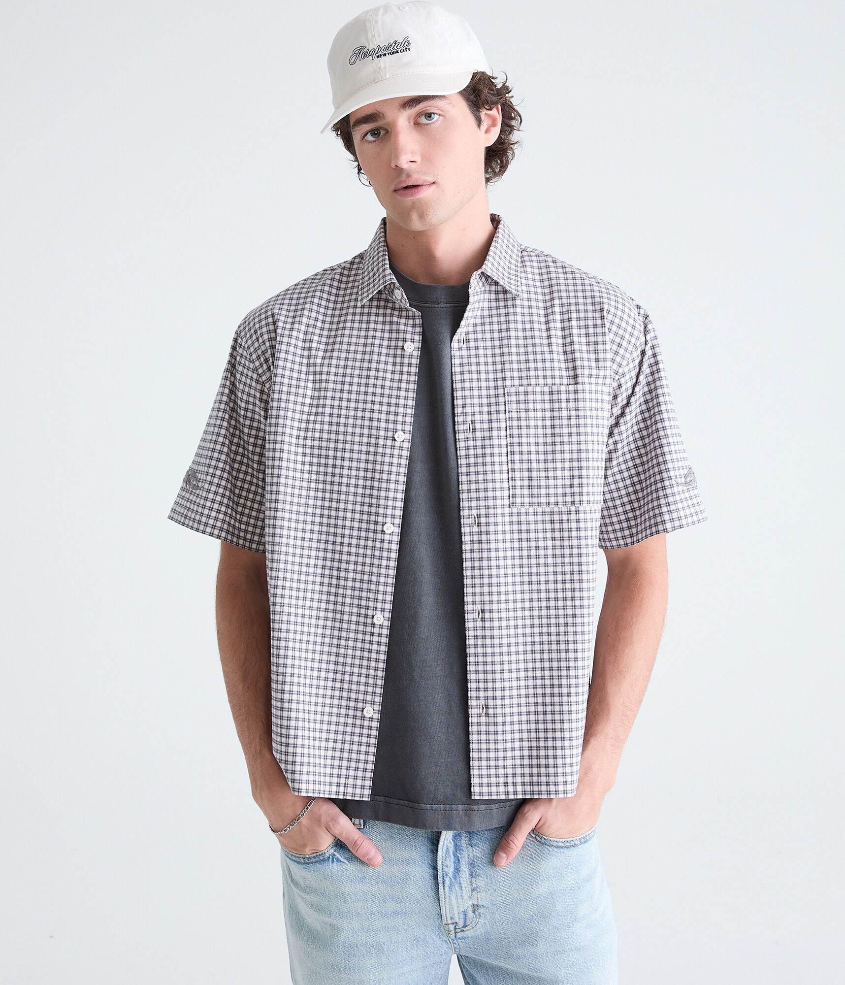 Barbed Wire Microplaid Boxy Shirt