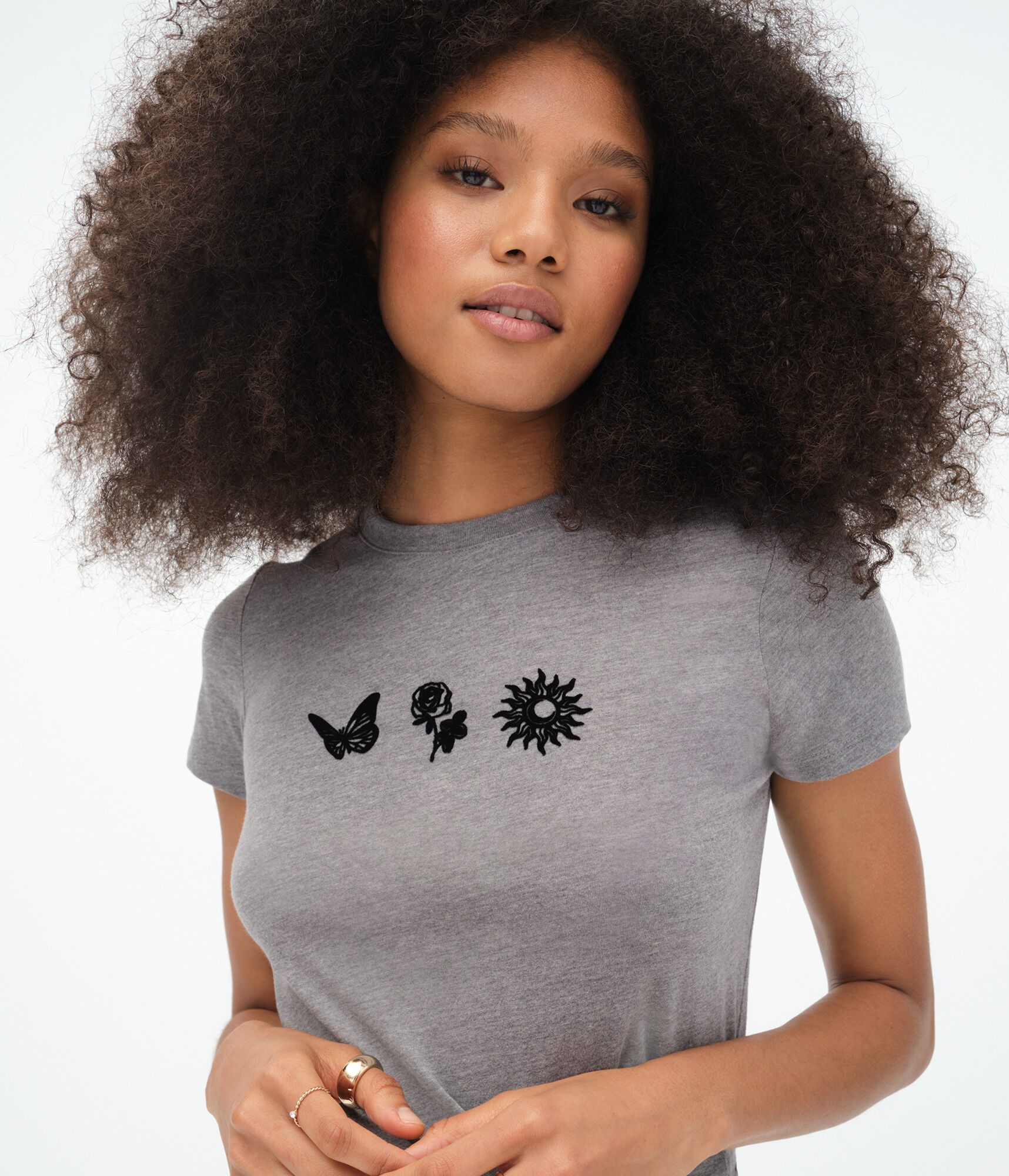 Butterfly Rose Sun Flocked Graphic Tee