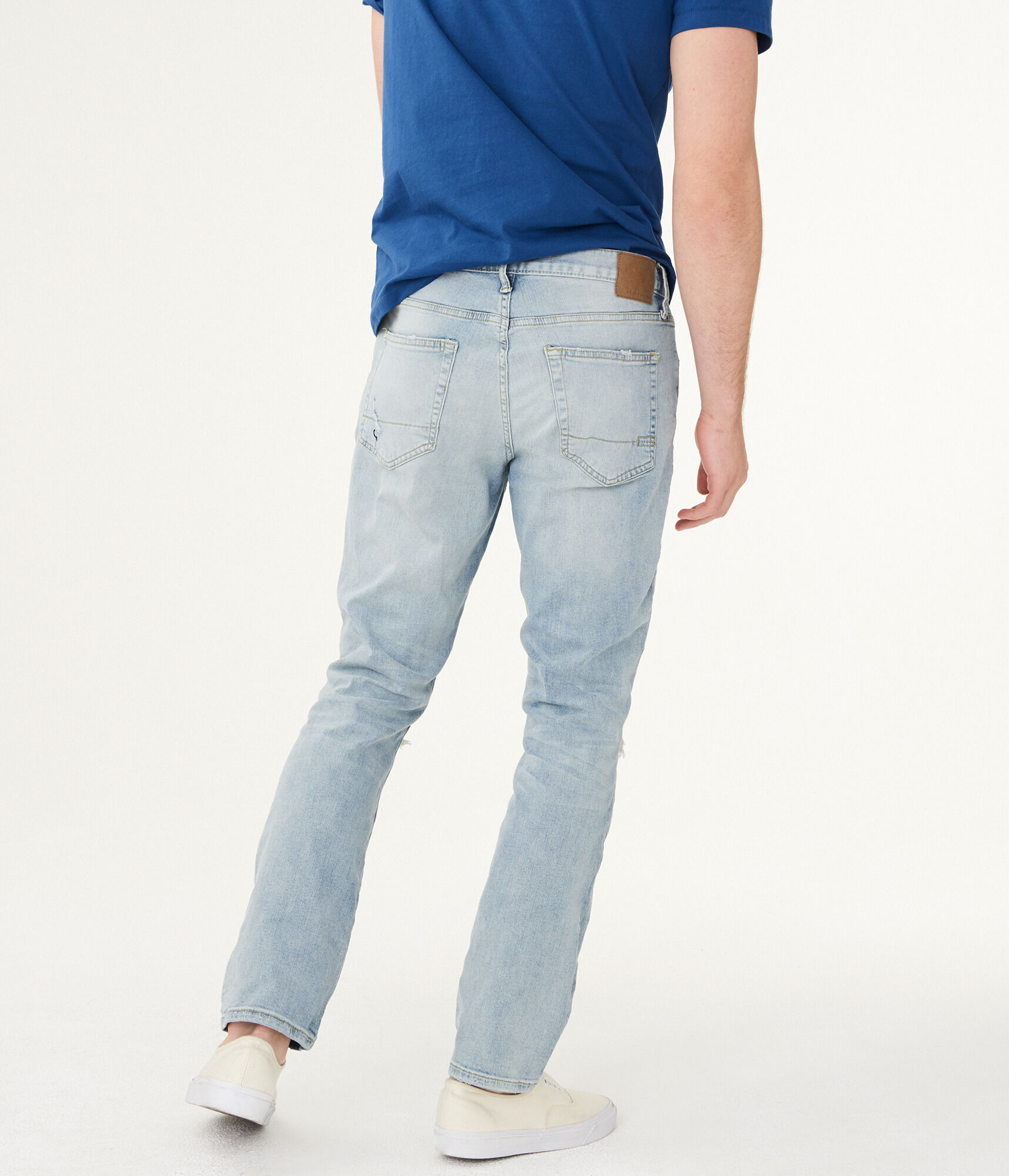 Slim Straight Bleach Wash Destroyed Stretch Jean