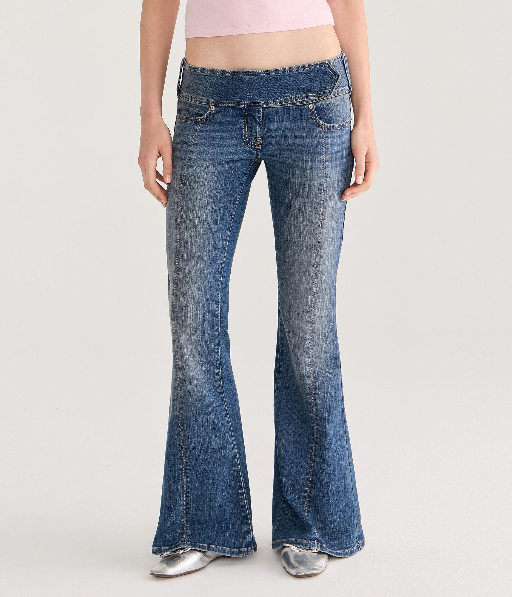 Low-Rise Flare Tab Waist Jean