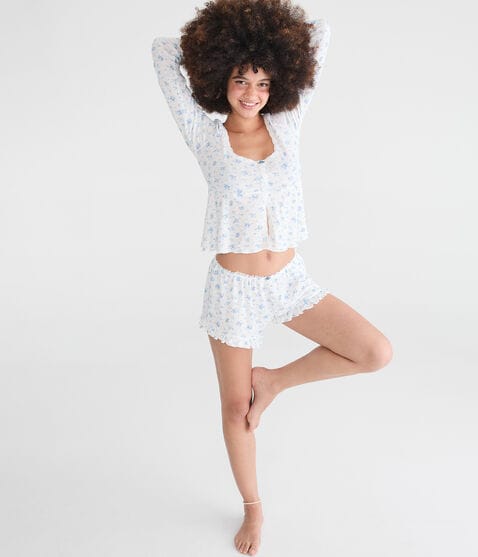 Ruffled Knit Sleep Shorts Ruffled Knit Sleep Shorts