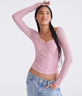 Long Sleeve Ruched Stretch Lace Top
