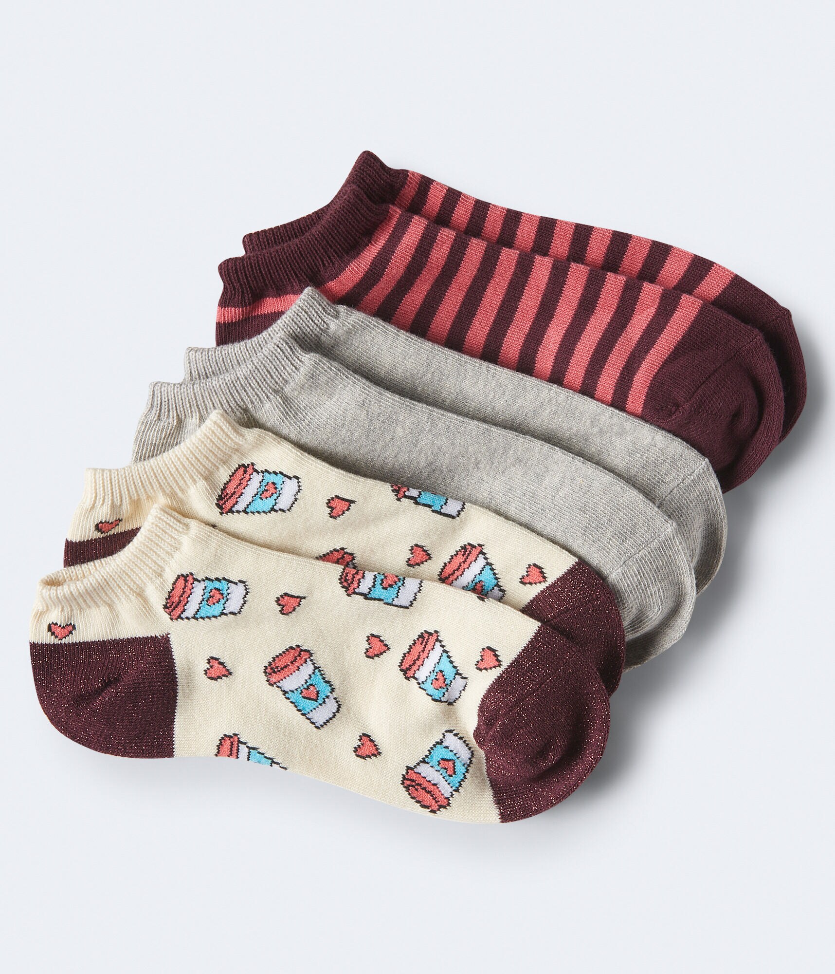 3-Pack Coffee, Stripe &amp; Solid Ankle Socks