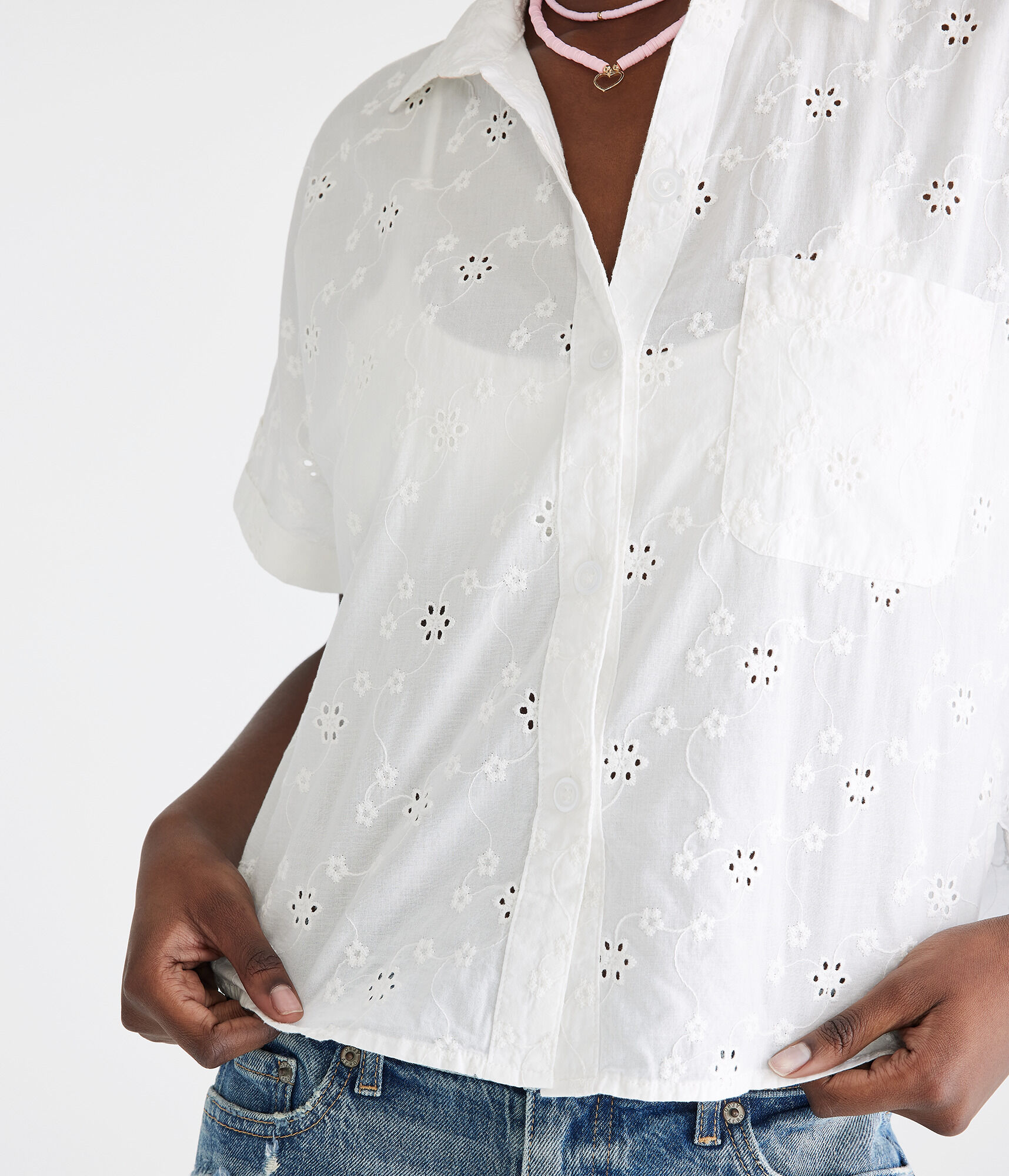 Floral Eyelet Camp Shirt