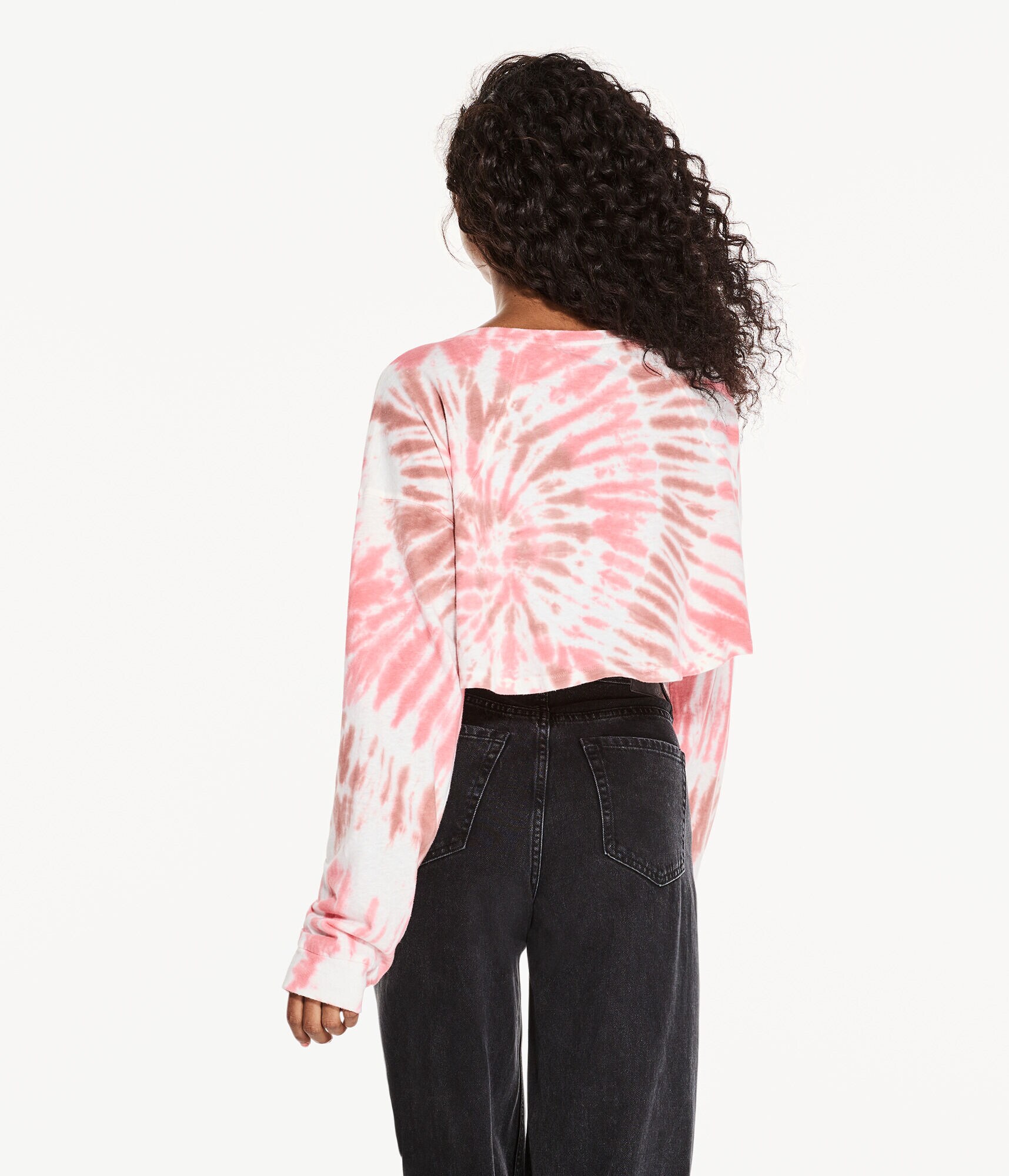 Long Sleeve Tie-Dye Oversized Cropped Henley Tee