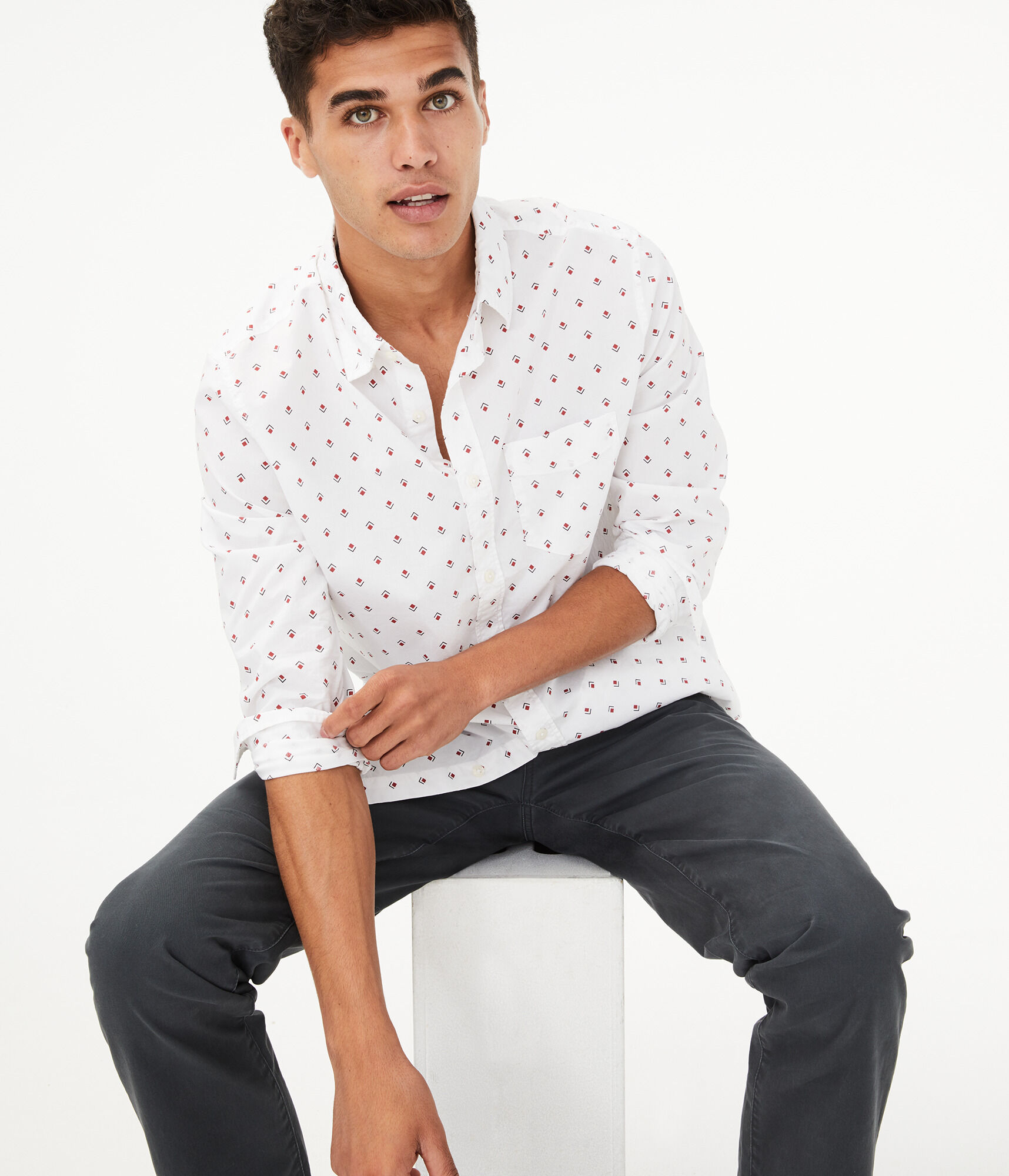 Long Sleeve Geometric Button-Down Shirt